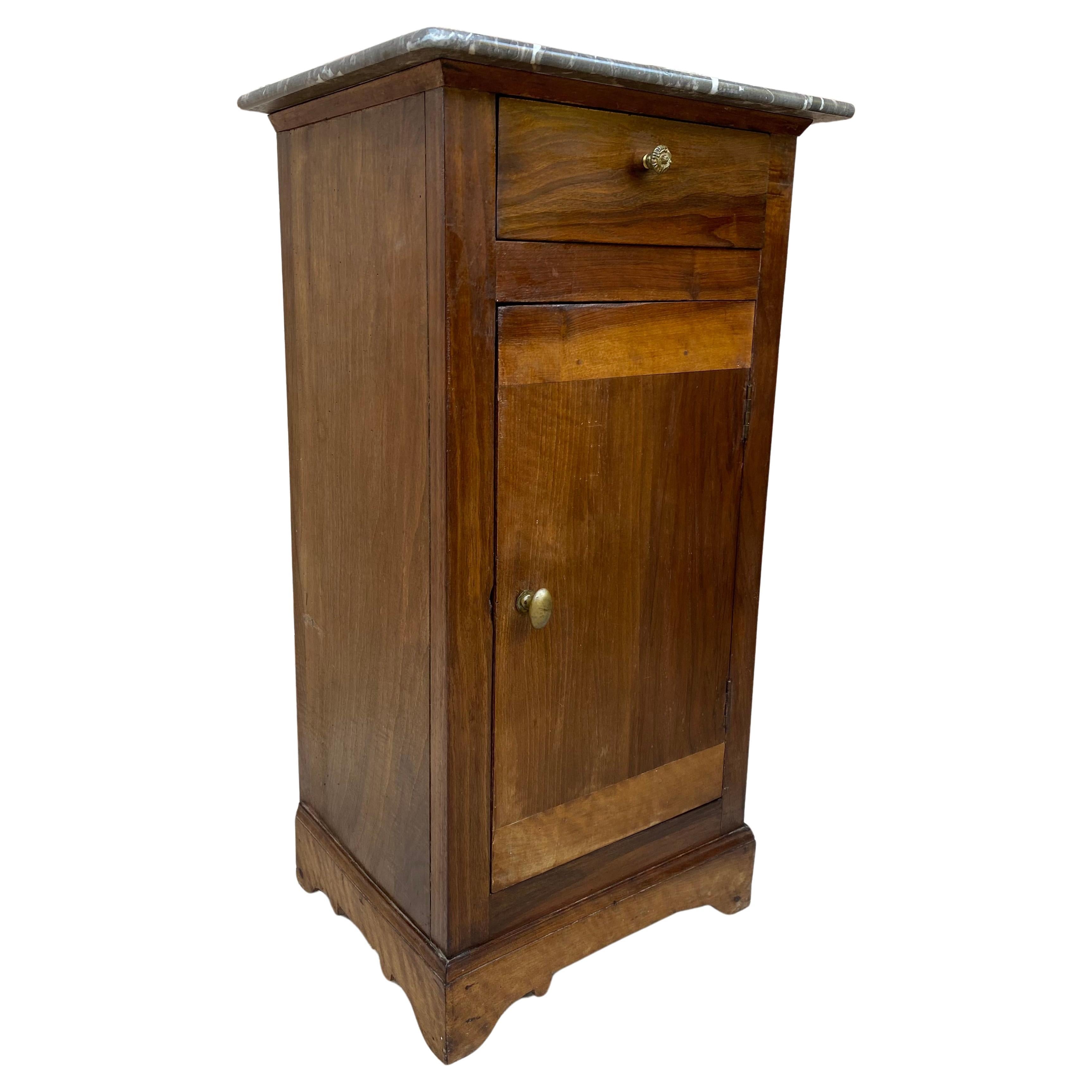 20th Century Biedermeier Nightstand with Marble Top & One-Drawer & Door, 1900s