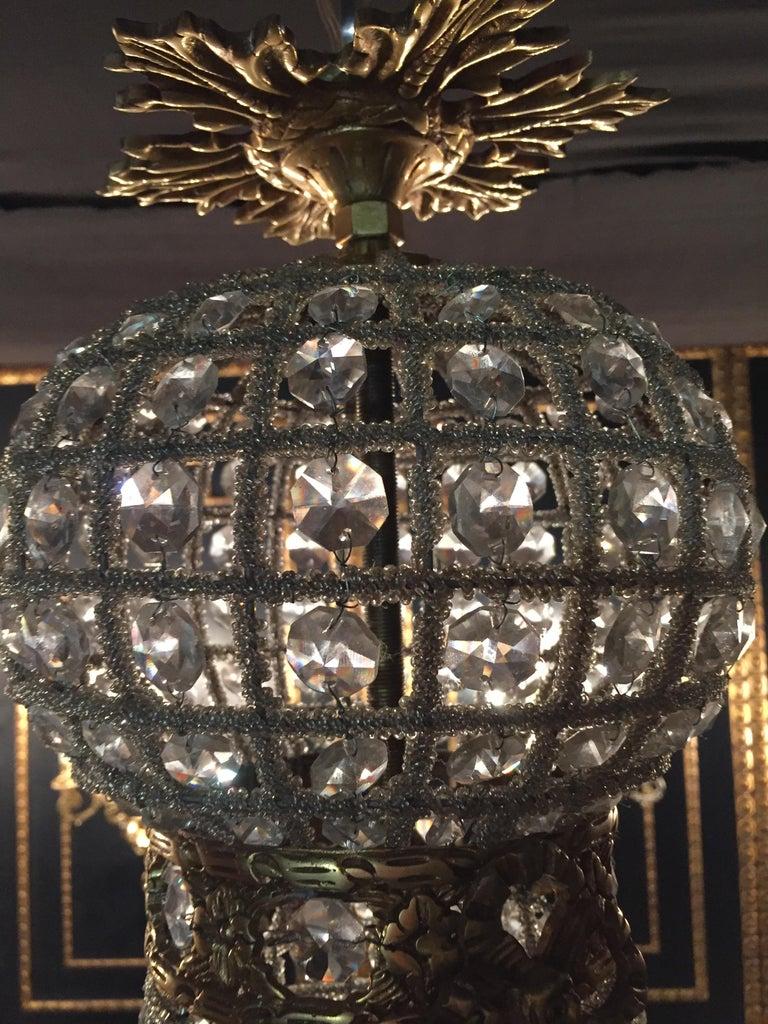 20th Century antique Biedermeier Style Basket Candelabra Crystal brass glazed For Sale 7