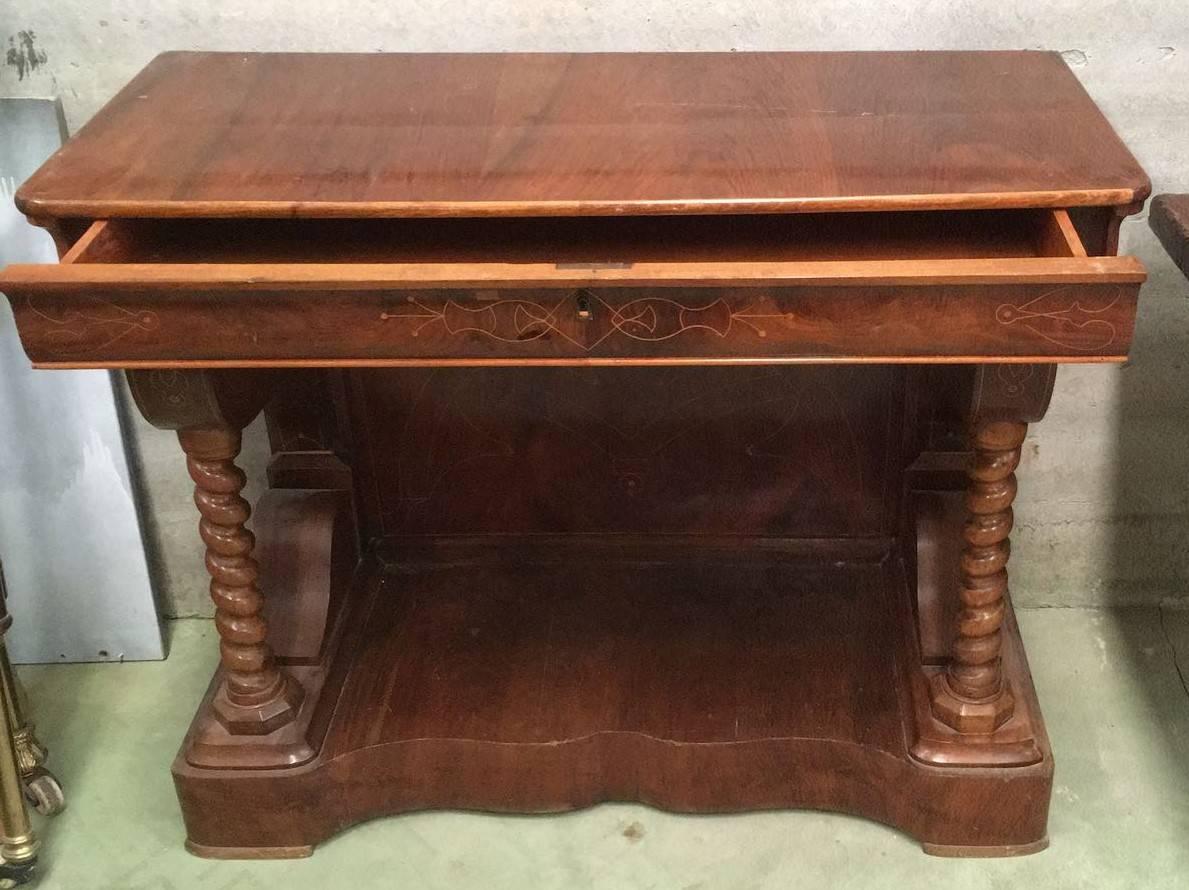 20th Century Biedermeier Style Marquetry Spanish Console Table with Drawer For Sale 2