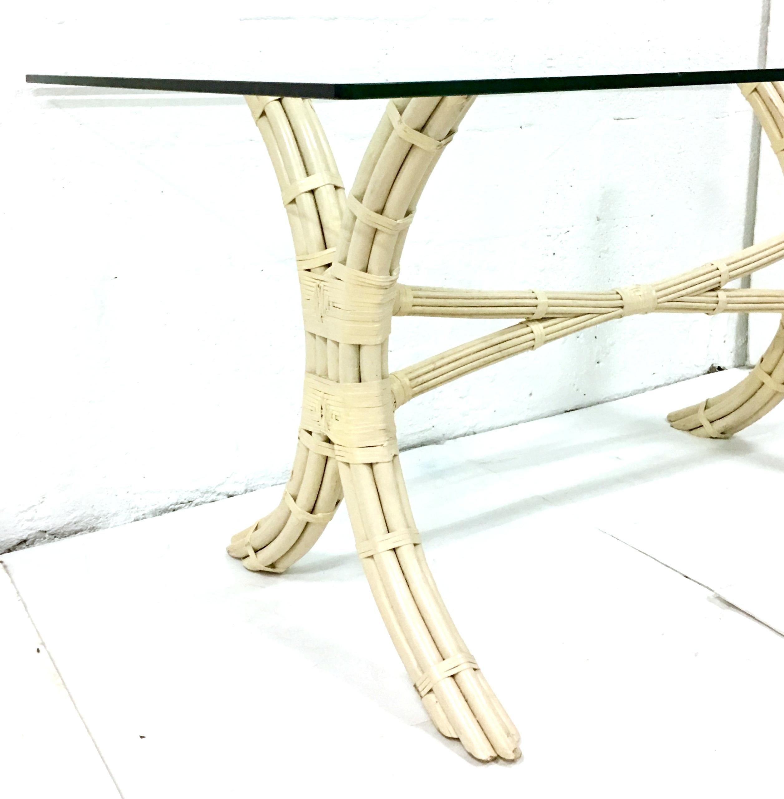 20th Century Bielecky Brothers Style Rattan & Glass Top Table 2