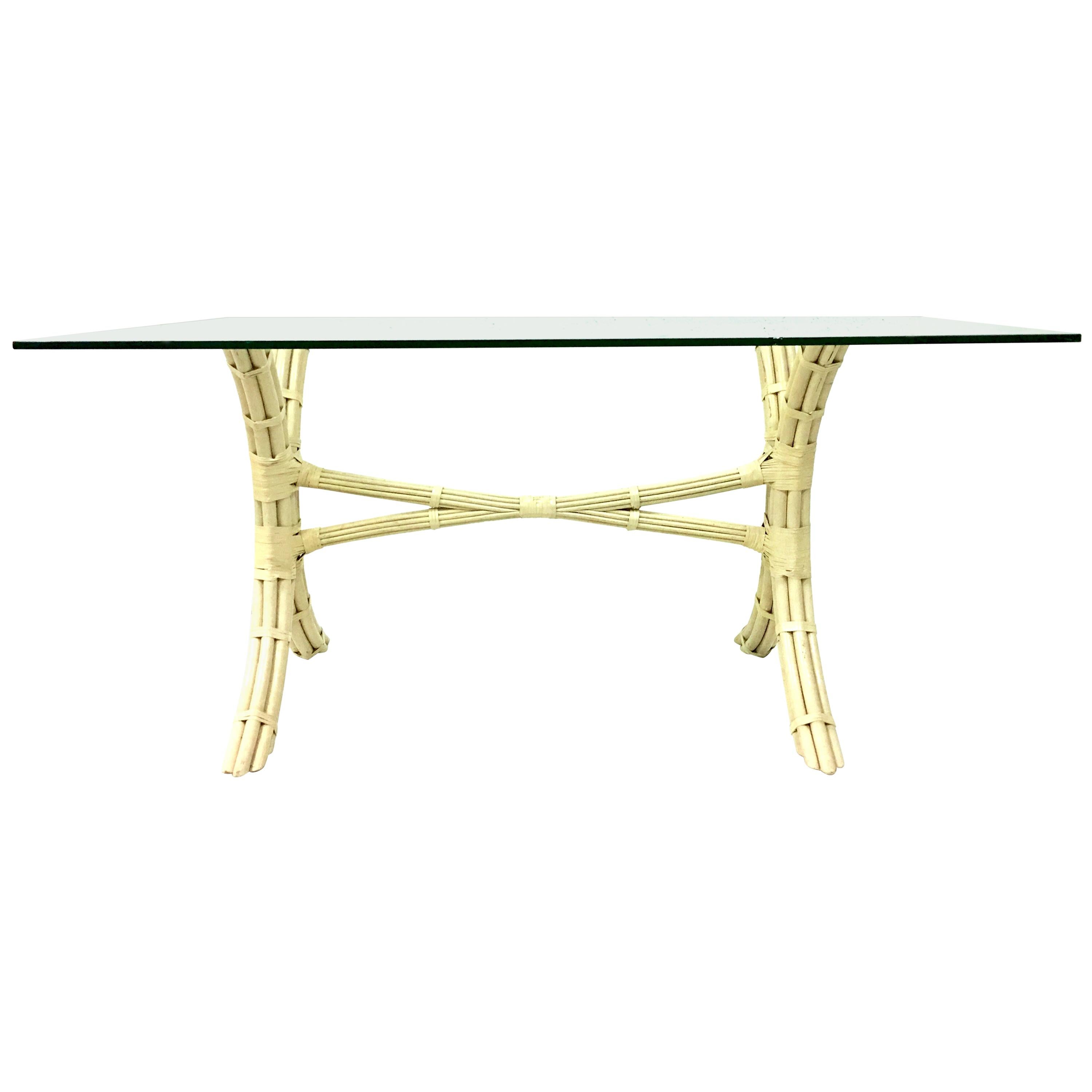 20th Century Bielecky Brothers Style Rattan and Glass Top Table