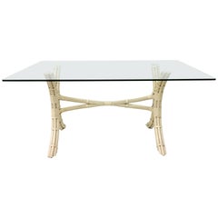 20th Century Bielecky Brothers Style Rattan 
Glass Top Table