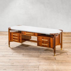XX secolo, Grande scrivania in Wood con piano rivestito in Bigli Attribuita a Ico Parisi, anni '60