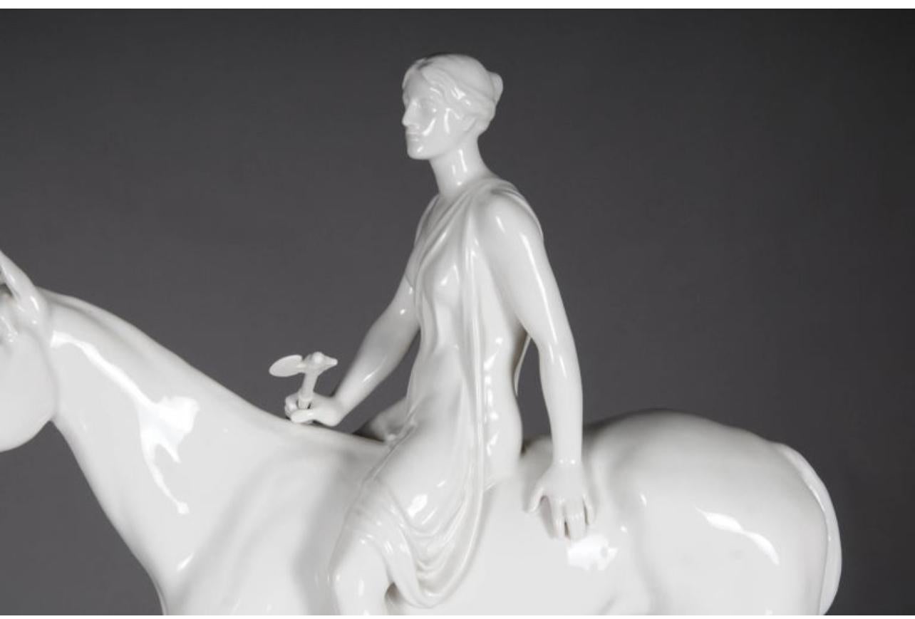 German 20th Century Big KPM Berlin  Louis Tuaillon  Sculpture Figure Amazoness on Horse For Sale