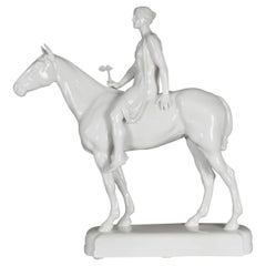 Siglo XX Grande KPM Berlín  Louis Tuaillon  Escultura Figura Amazona a Caballo