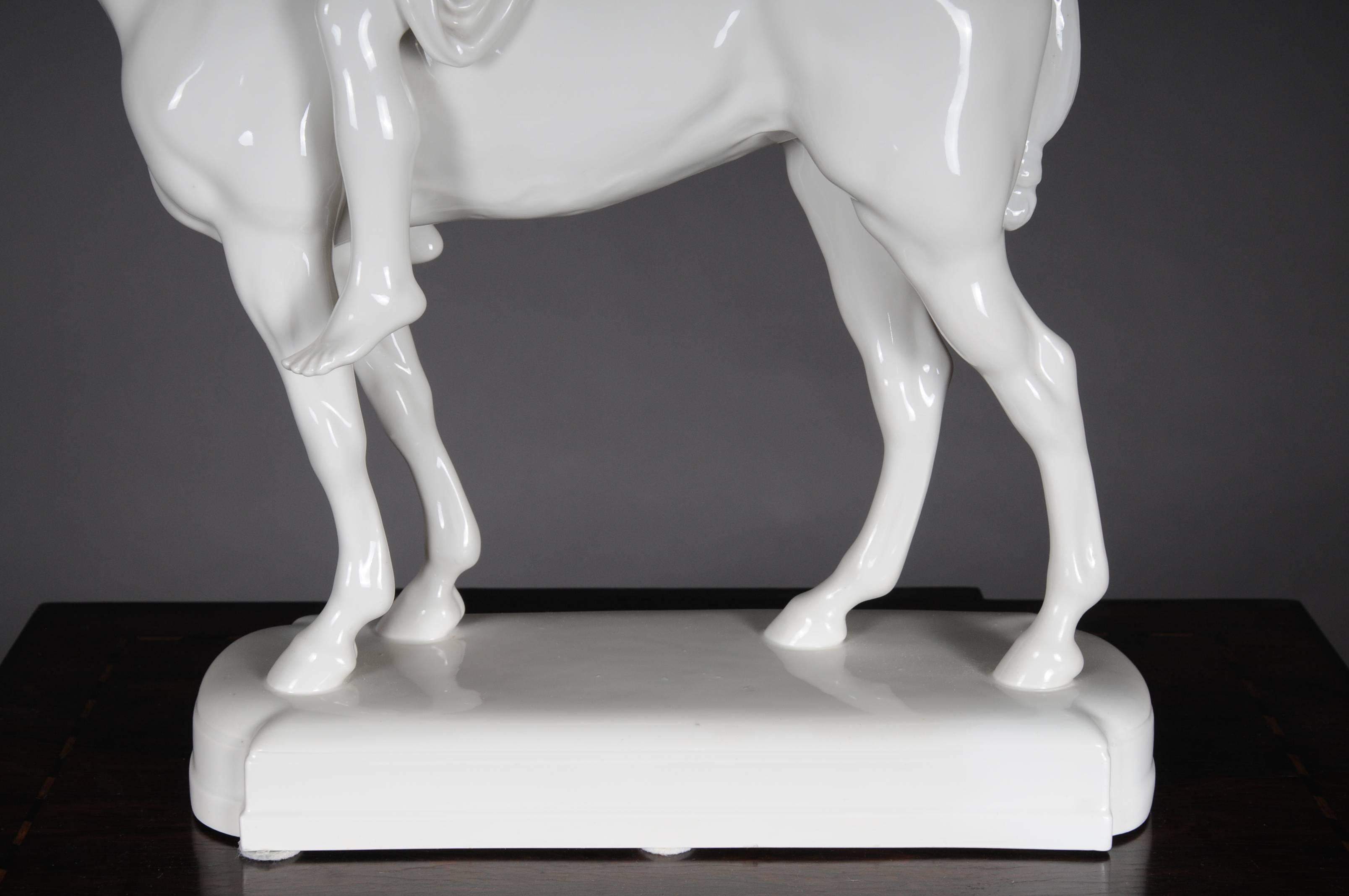 Porcelain 20th Century Big KPM Berlin Sculpture Figure Amazoness on Horse