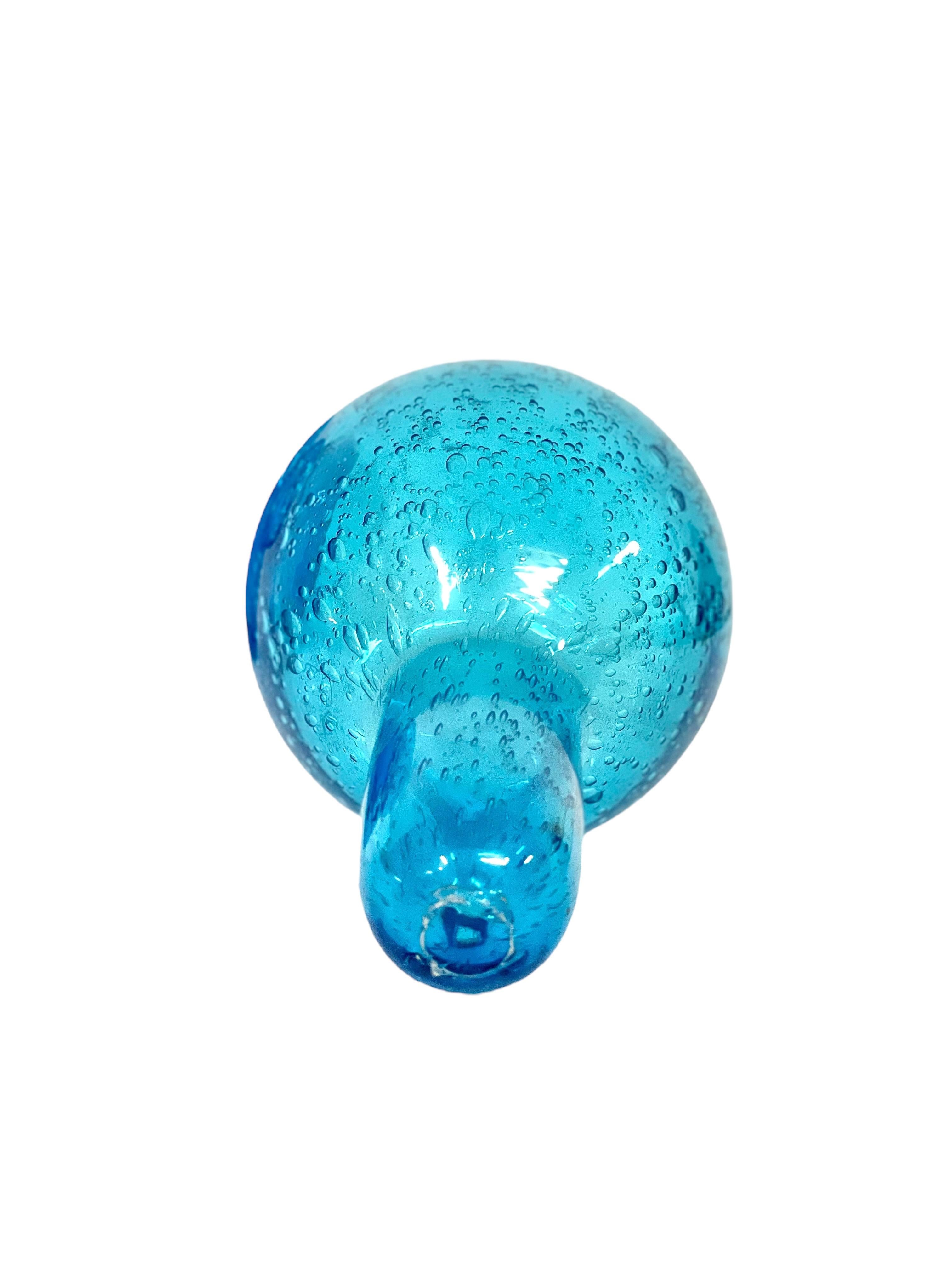 20th Century Biot Style Large Blue Bubble Glass Carafe with Stopper For Sale 5