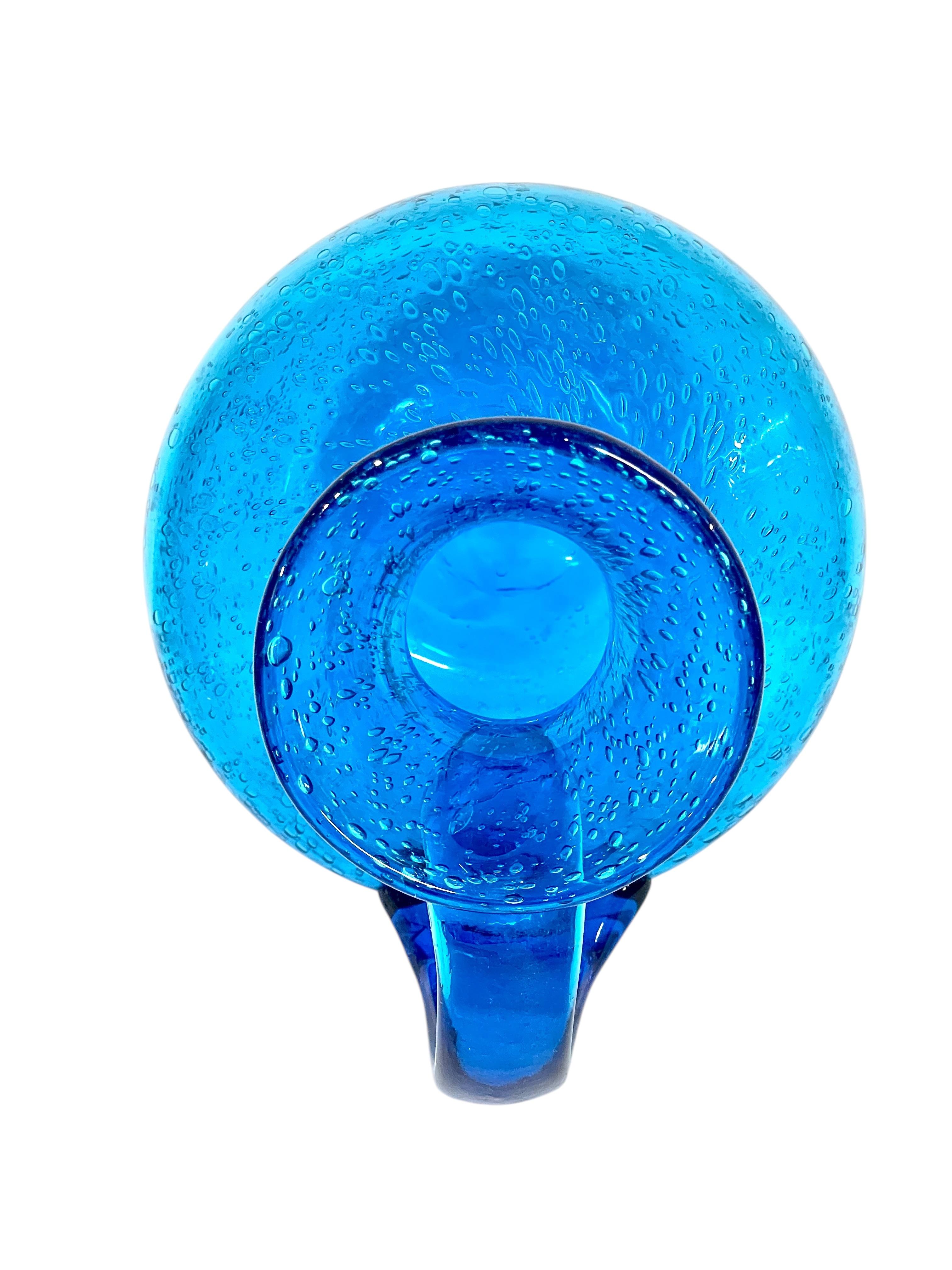 20th Century Biot Style Large Blue Bubble Glass Carafe with Stopper For Sale 6