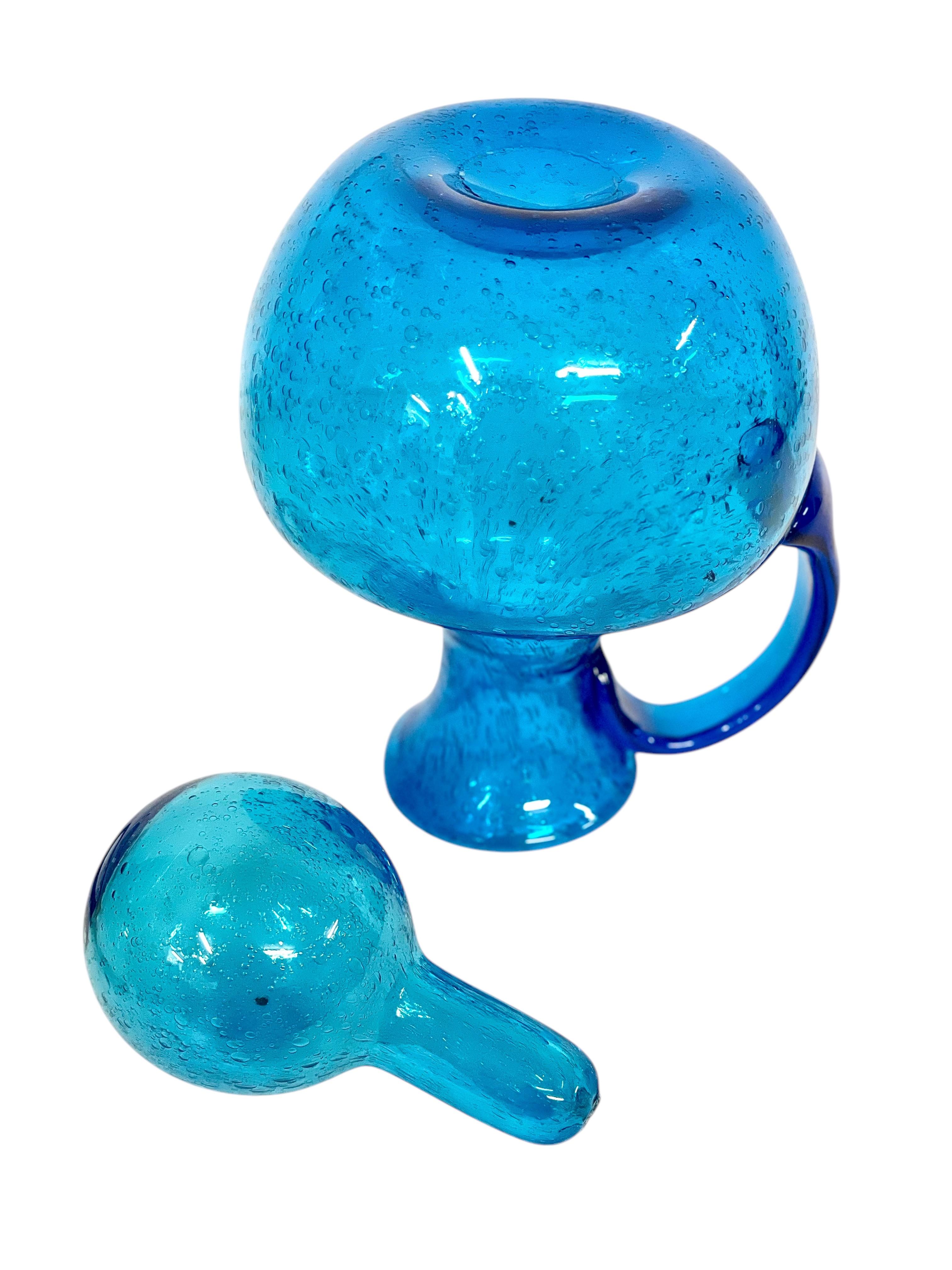 20th Century Biot Style Large Blue Bubble Glass Carafe with Stopper For Sale 7