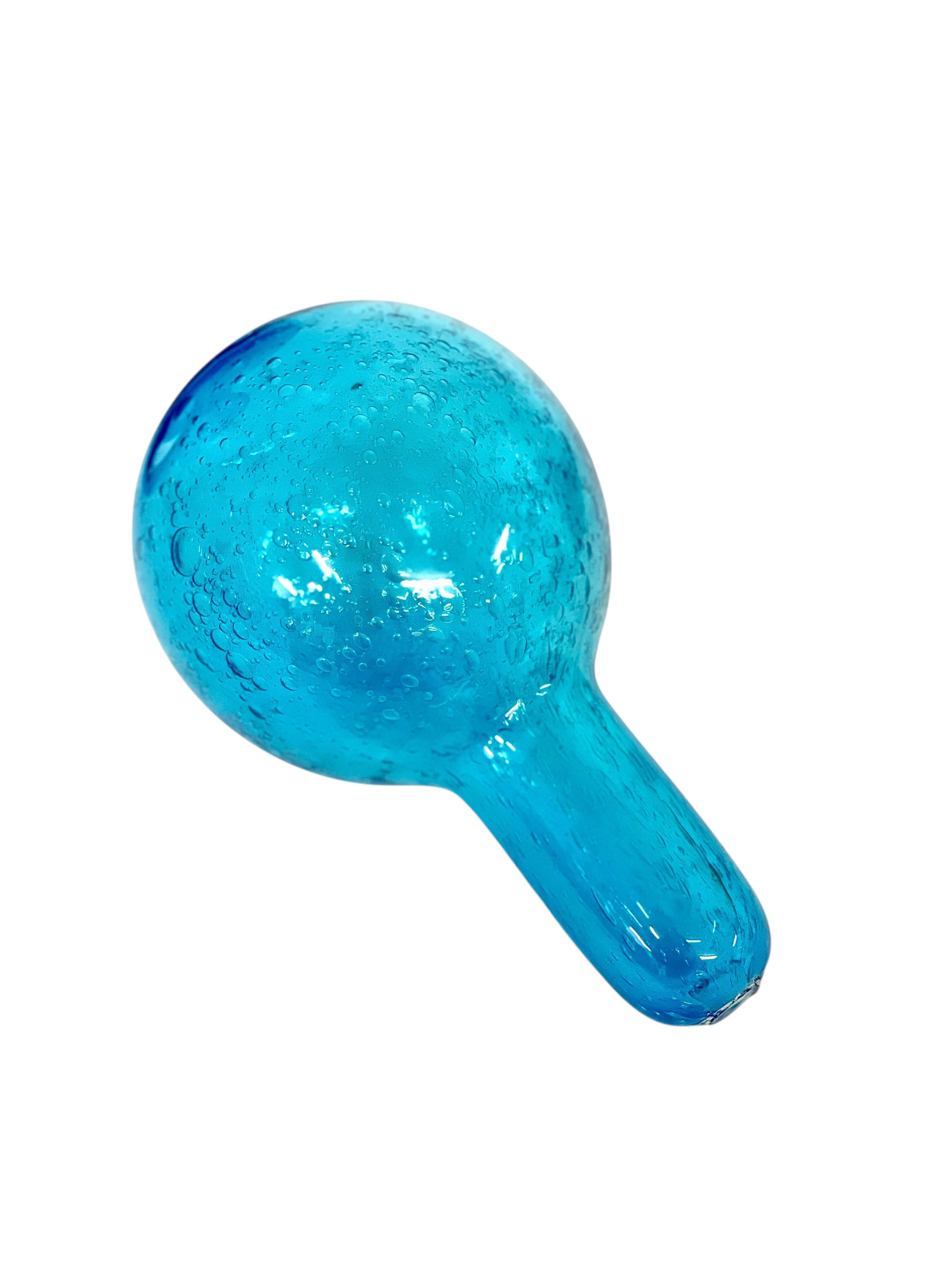 20th Century Biot Style Large Blue Bubble Glass Carafe with Stopper For Sale 4
