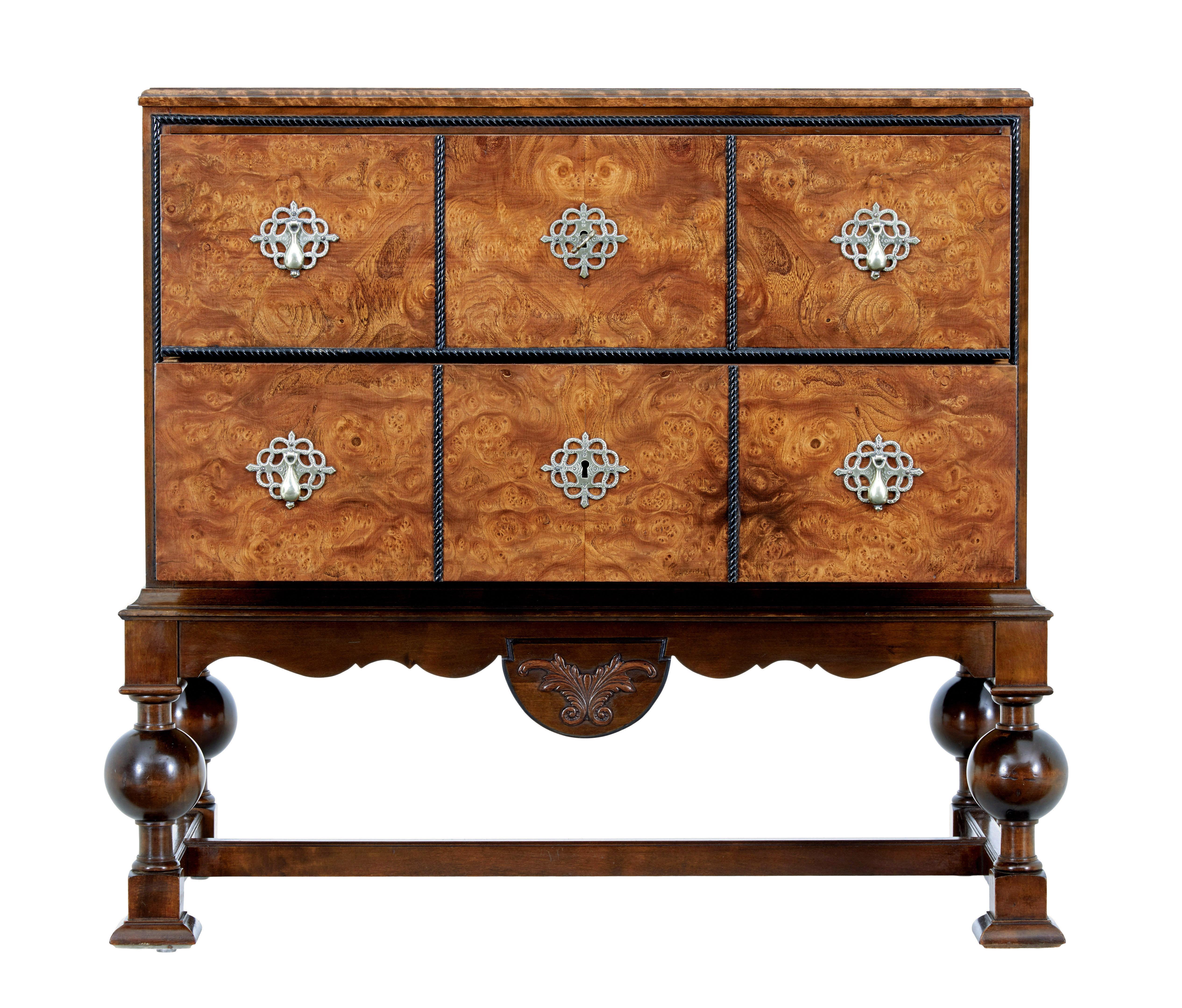 Cassettiera in betulla e radica della metà del XX secolo di Carl Malmsten, circa 1940.

Qui ti presentiamo un noto design progettato da Carl Malmsten.

Struttura in betulla tinto scuro, con 2 cassetti riccamente impiallacciati in radica di betulla,