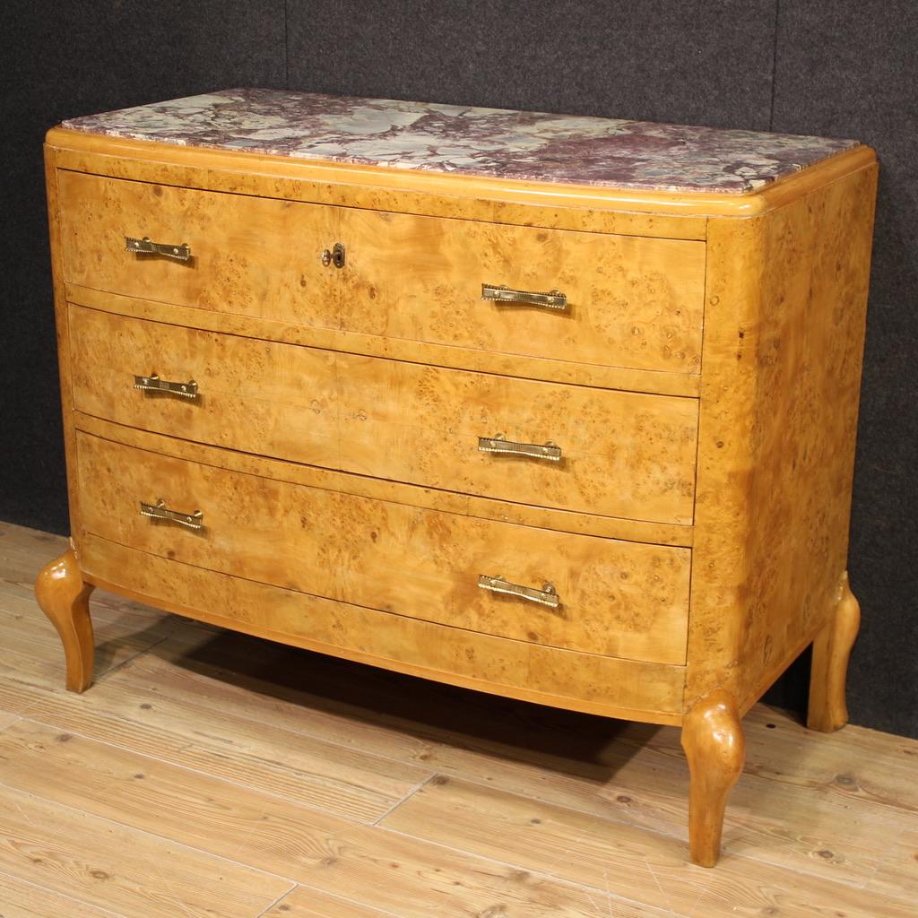 20th Century Birch Wood with Marble Top Italian Commode, 1950 in vendita 7