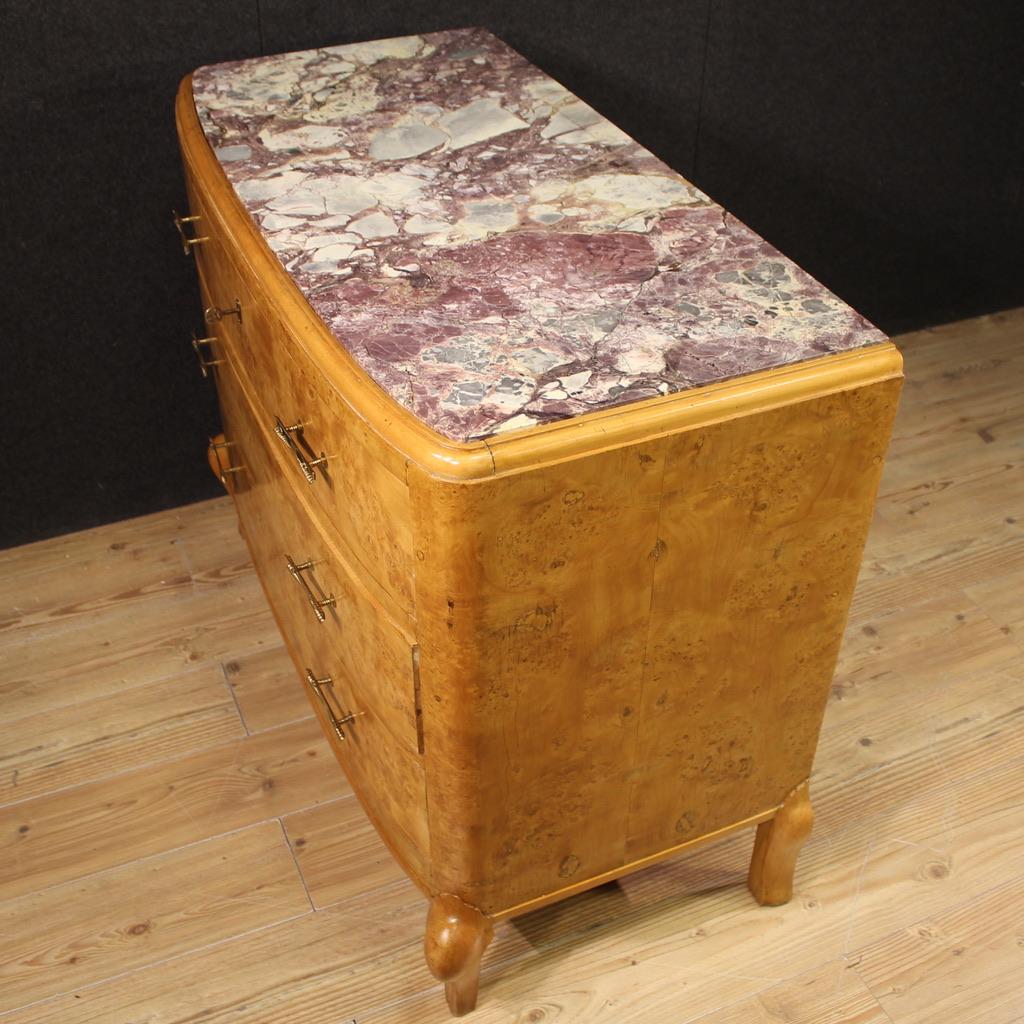 20th Century Birch Wood with Marble Top Italian Commode, 1950 In condizioni buone in vendita a Vicoforte, Piedmont