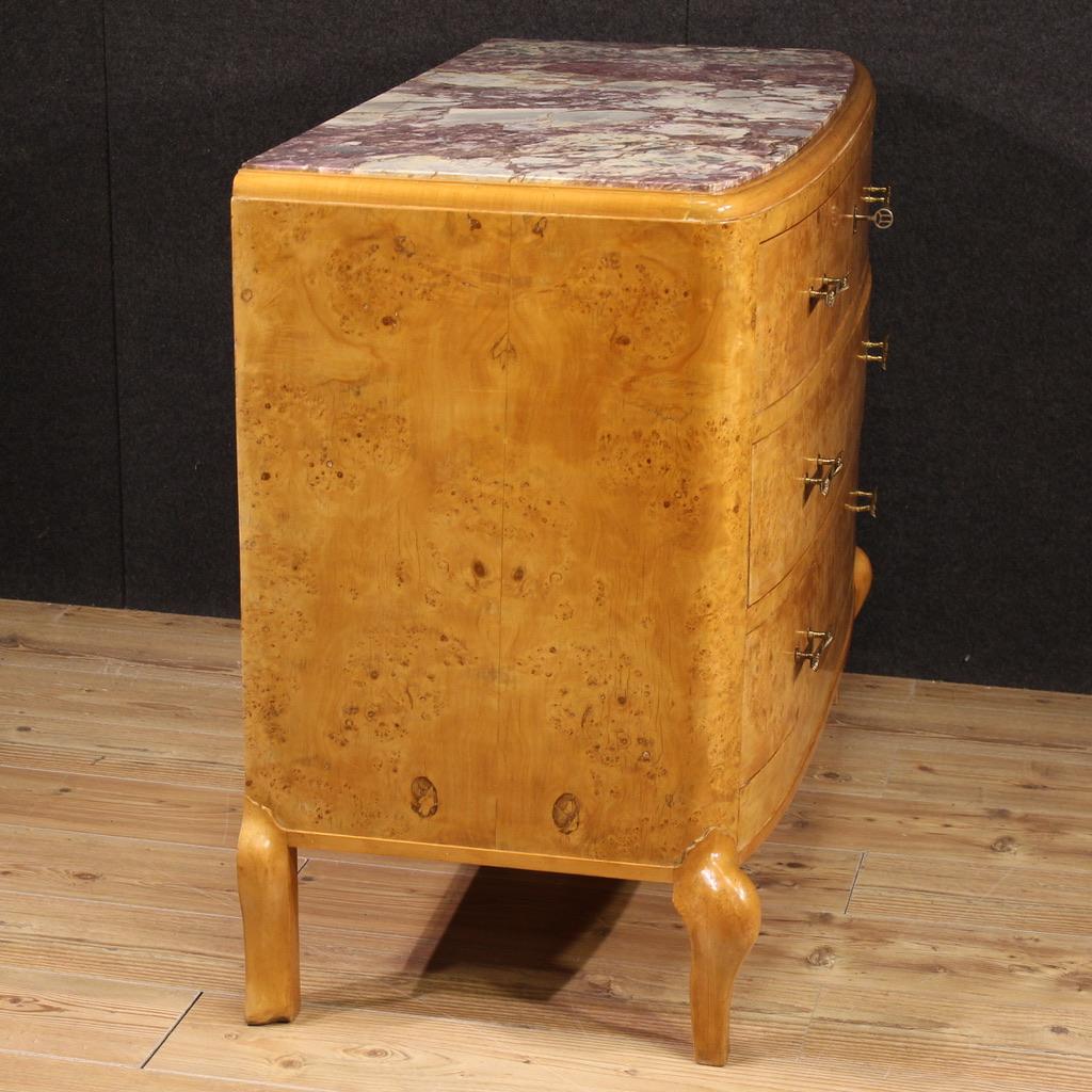 Marmo 20th Century Birch Wood with Marble Top Italian Commode, 1950 in vendita