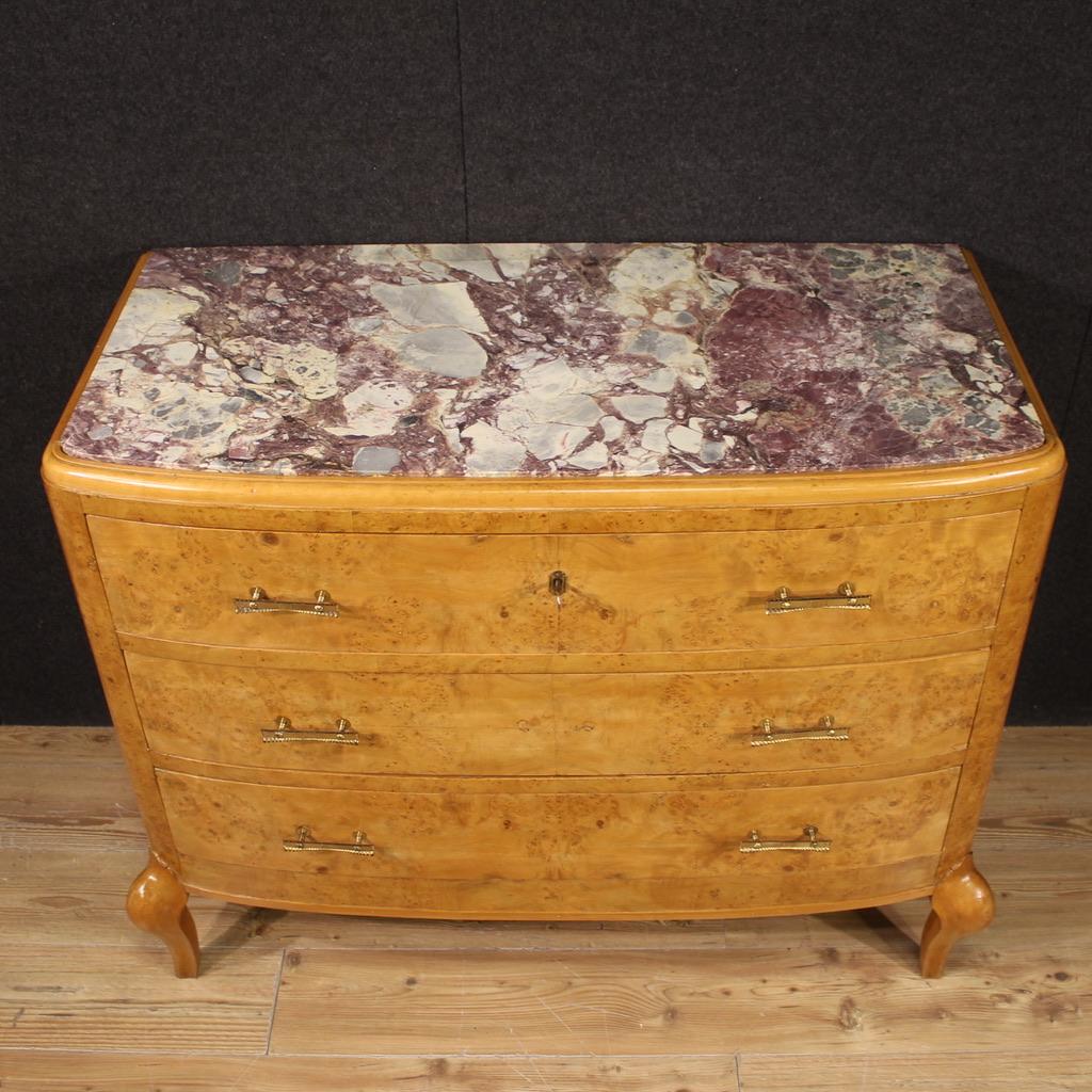 20th Century Birch Wood with Marble Top Italian Commode, 1950 in vendita 2