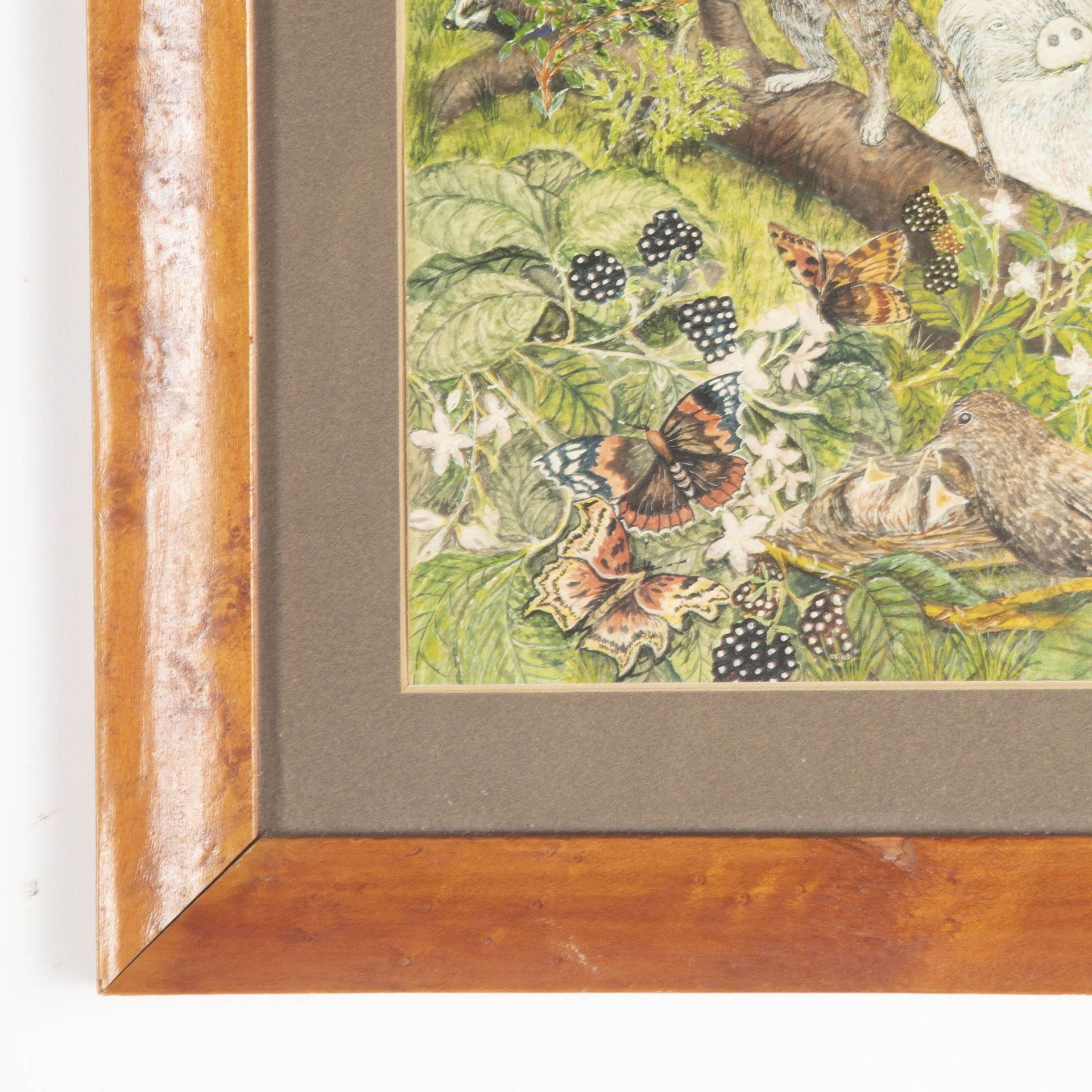 Dessin d'oiseaux et d'animaux du 20e siècle dans un cadre en érable.
Exposition d'été : Royal Academy, 1985 par Phipps.