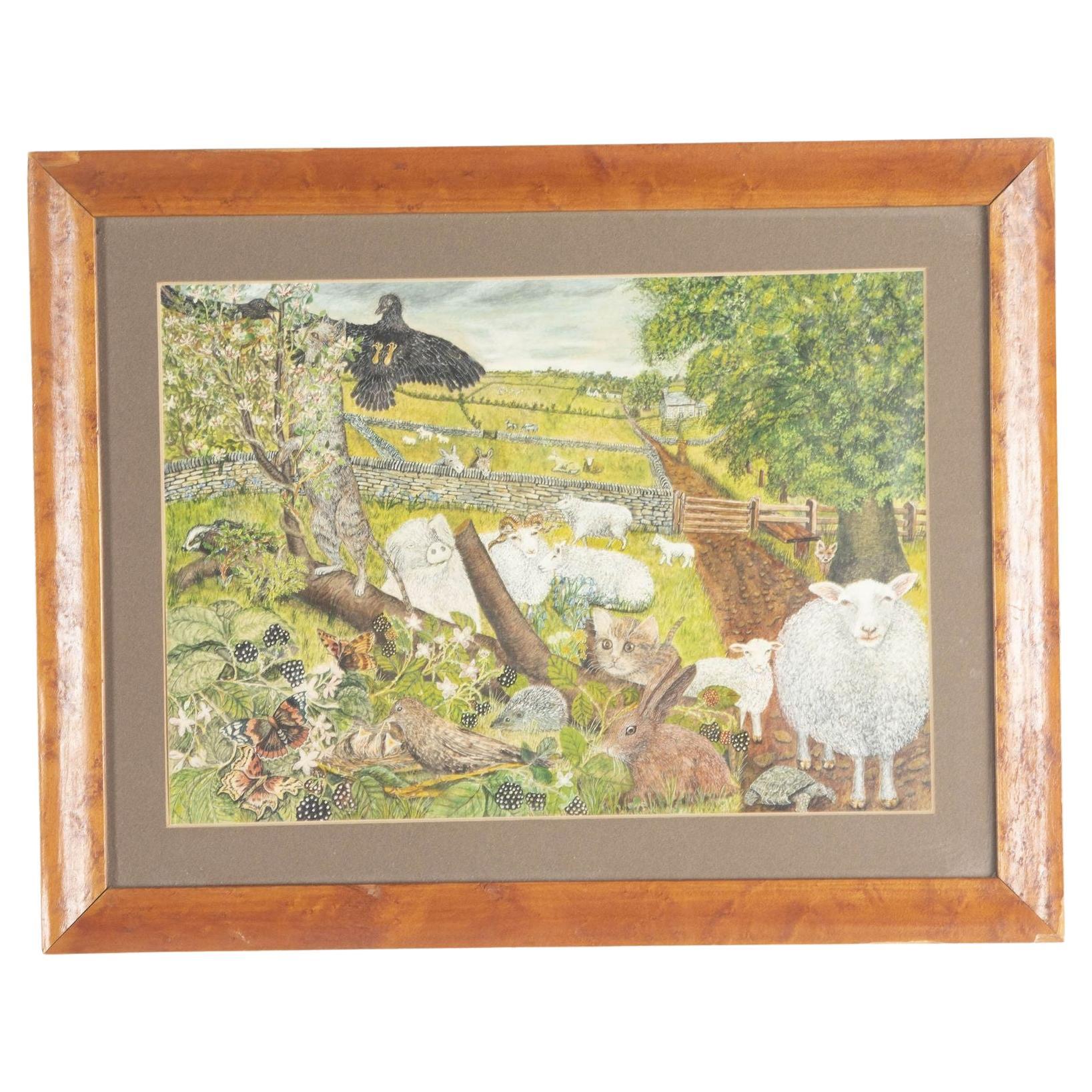 20th Century Birds and Animals in Maple Frame