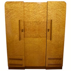 20th Century Bird's-eye Maple Three-Door Wardrobe Attributed to Epstein