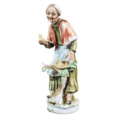 20th-Century Bisque Figurine, Hand-Painted of an Old Woman