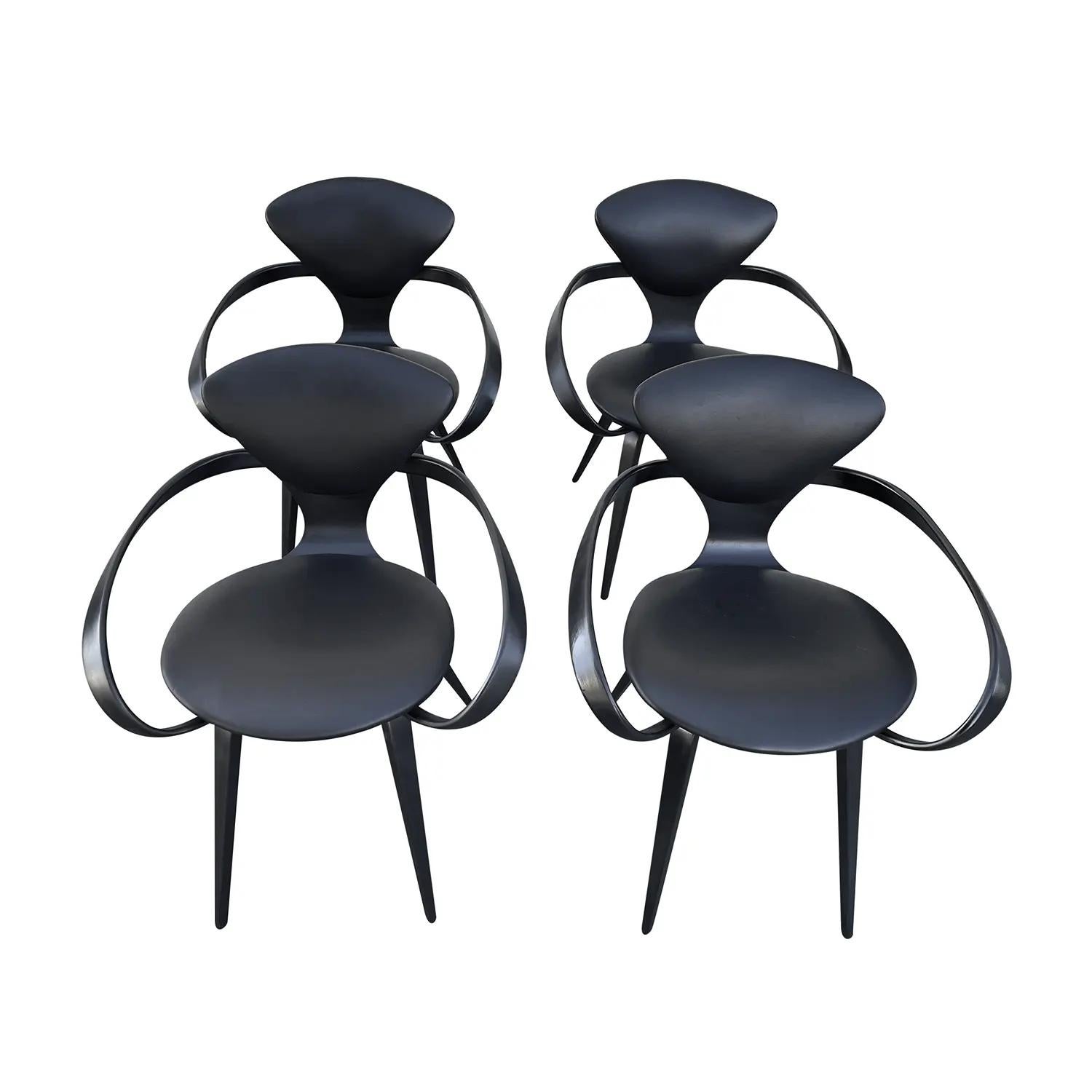 Mid-Century Modern 20th Century Black American Plycraft Set of Four Dining Chairs by Norman Cherner For Sale