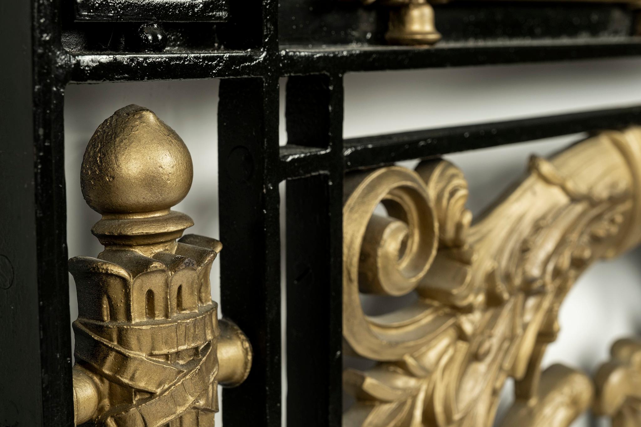 20th Century Black and Gold Empire Style Iron Door Panel 1