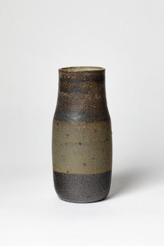 20th century black and grey stoneware ceramic vase circa 1970 handmade
