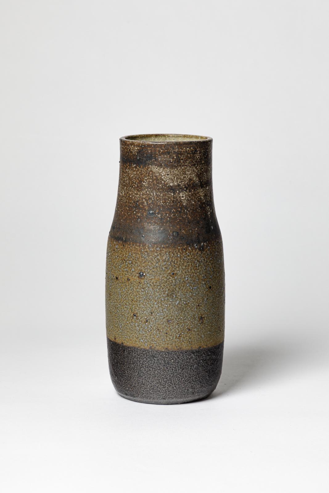 Mid-Century moderno Vaso in ceramica in gres nero e grigio del XX secolo, circa 1970, fatto a mano in vendita