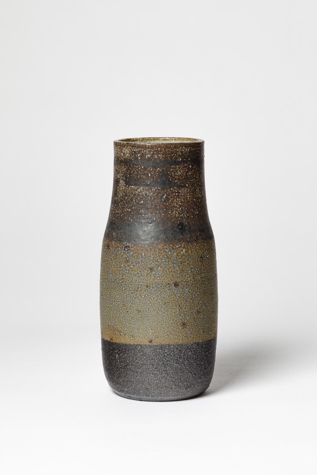 Vaso in ceramica in gres nero e grigio del XX secolo, circa 1970, fatto a mano In condizioni ottime in vendita a Neuilly-en- sancerre, FR