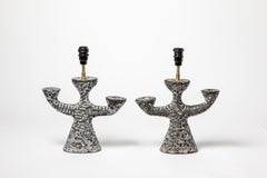 Schwarz-weißes Paar Keramik-Tischlampen des 20. Jahrhunderts, 1960, Dieulefit-Design