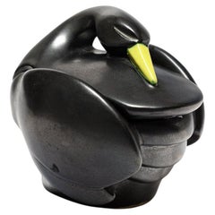 20e siècle Boîte à canard en céramique décorative art déco noir et jaune par CAB 1950