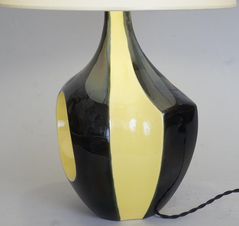 French 20th Century Black and Yellow Ceramic Table Lamps For Sale
