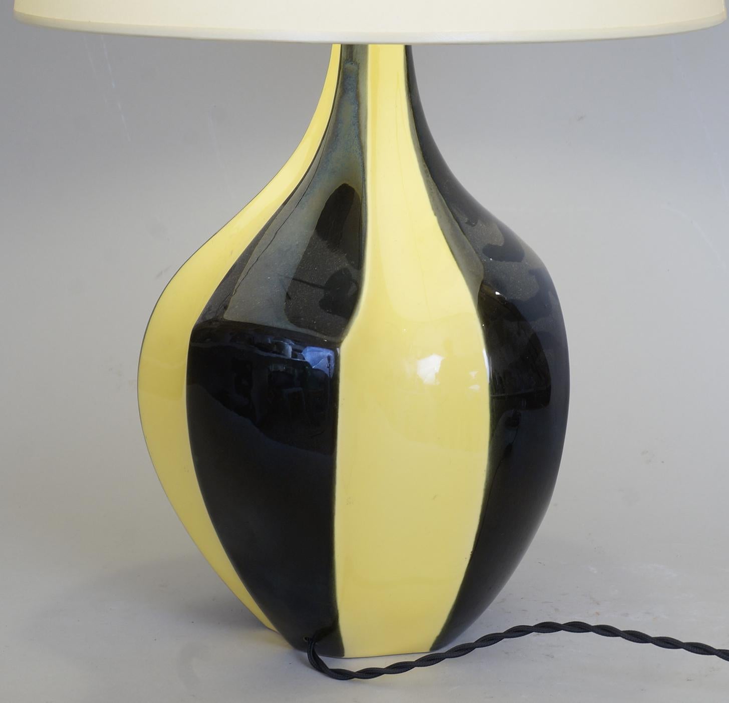 Enameled 20th Century Black and Yellow Ceramic Table Lamps For Sale