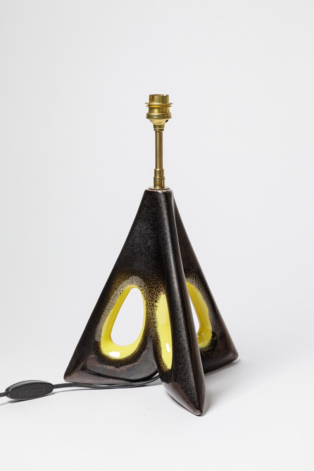 Français 20 CENTURY DESIGN Lampe de table en céramique design noir et jaune forme libre 36 cm en vente