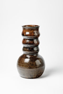 Vase en céramique Art déco noir du 20ème siècle La Borne de Joseph Talbot, 1940