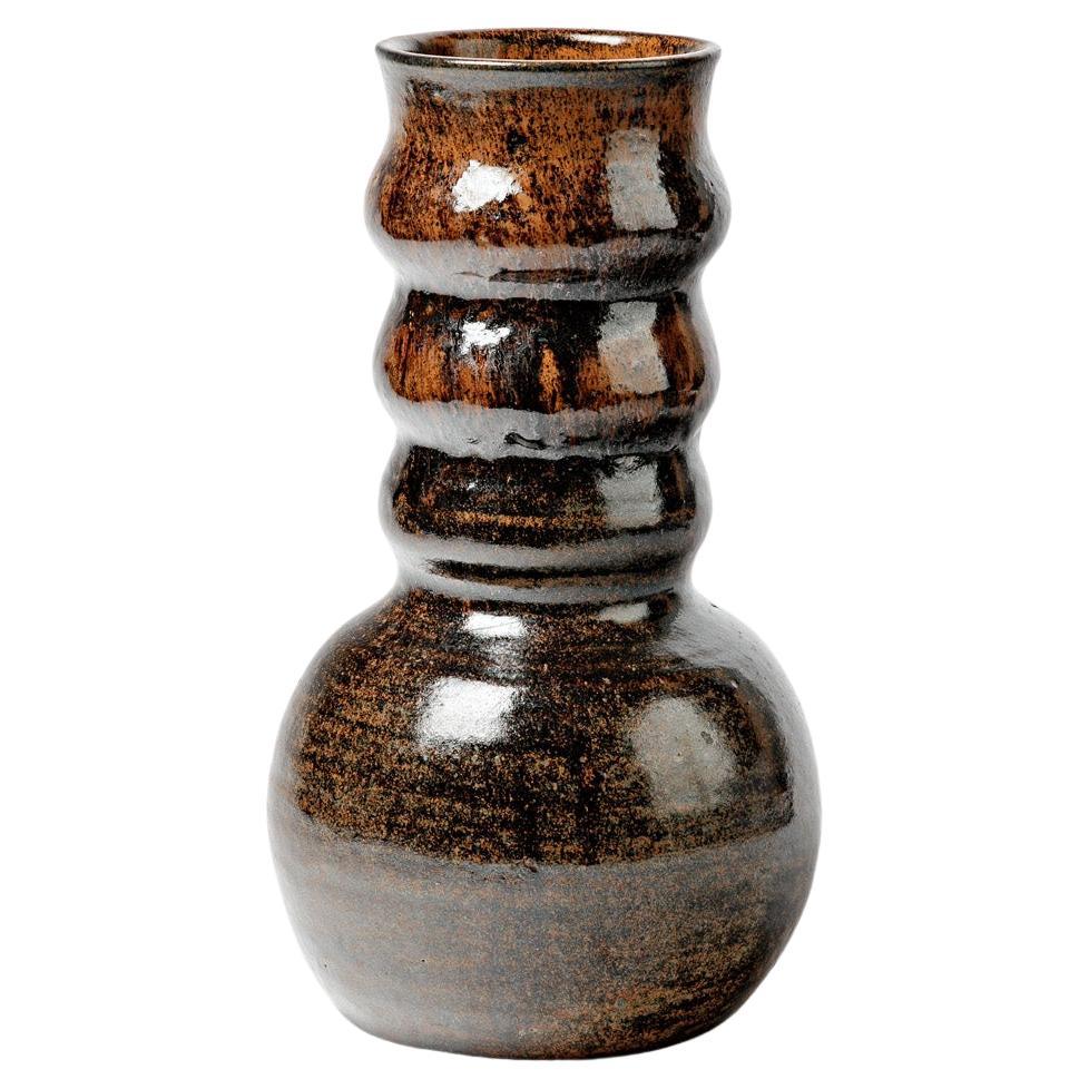 Vase en céramique Art déco noir du 20ème siècle La Borne de Joseph Talbot, 1940