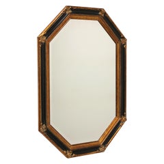20th Century Black & Bronze Octagonal Beveled Wall Mirror