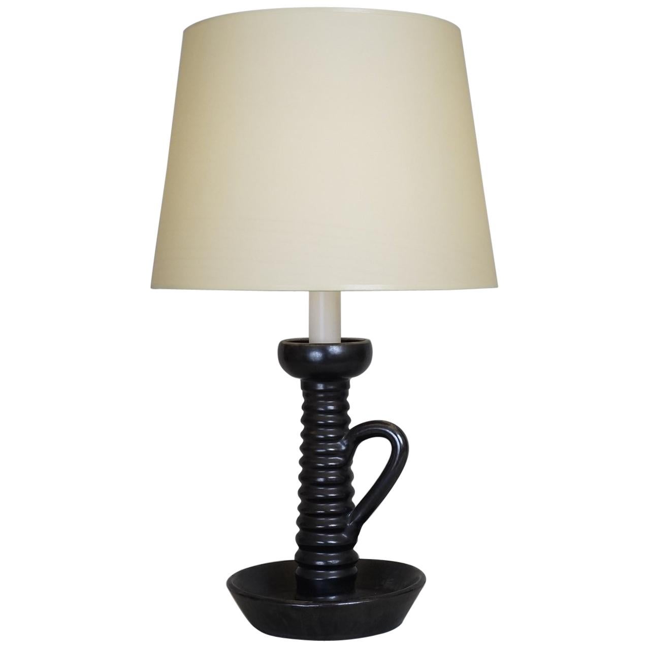 20th Century Black Ceramic Candleholder Table Lamp For Sale