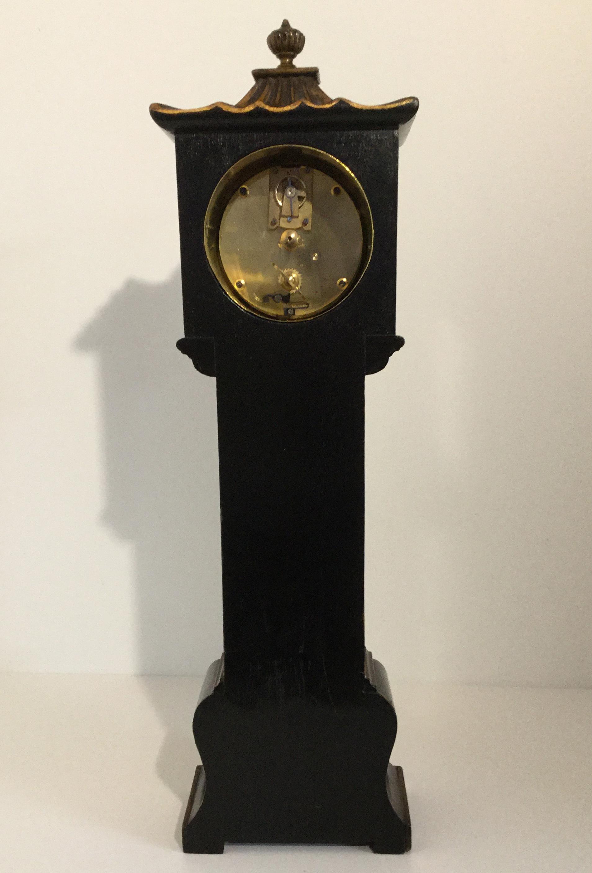 English Black Chinoiserie Miniature Longcase Clock, Early 20th Century 4