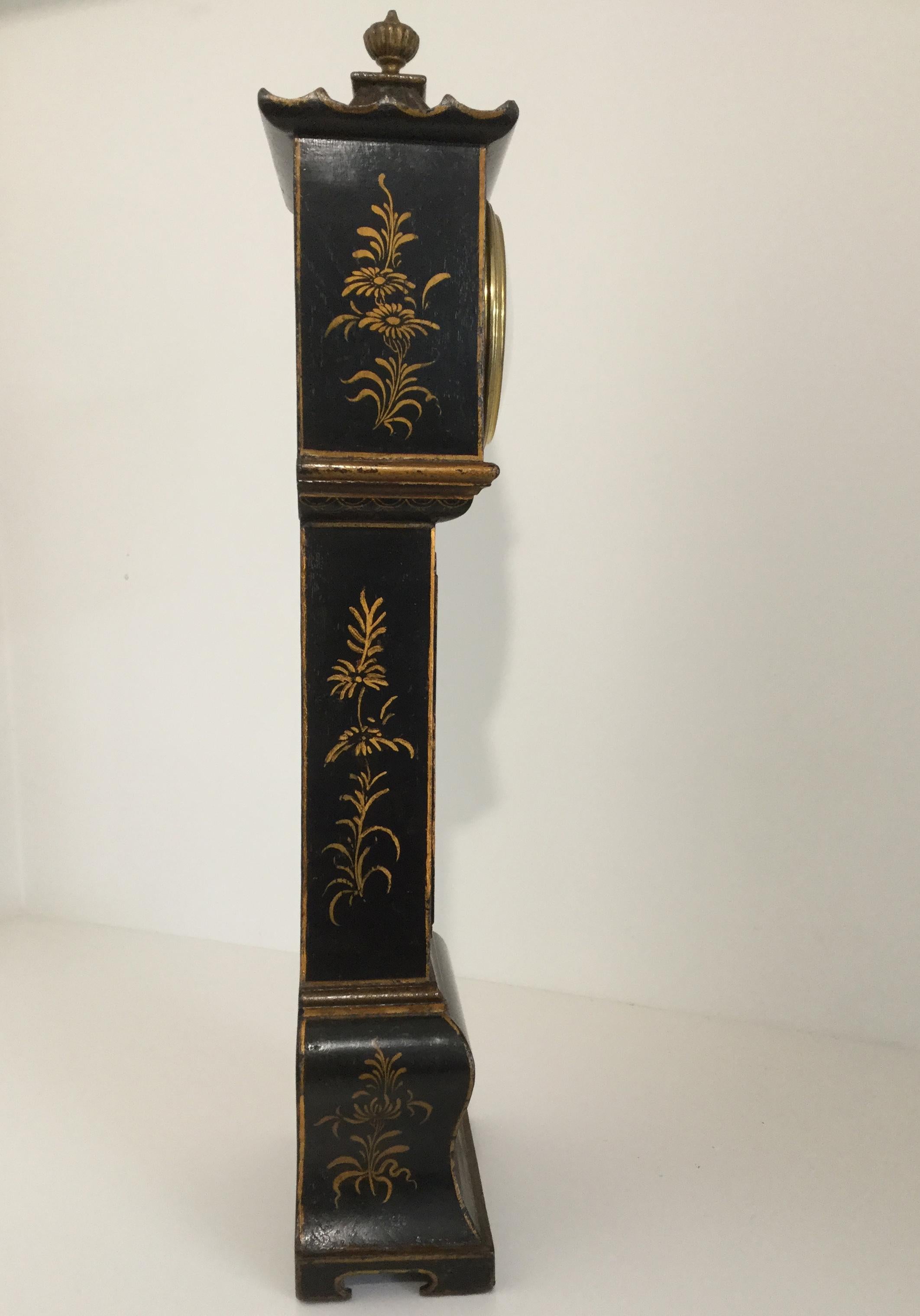 Wood English Black Chinoiserie Miniature Longcase Clock, Early 20th Century