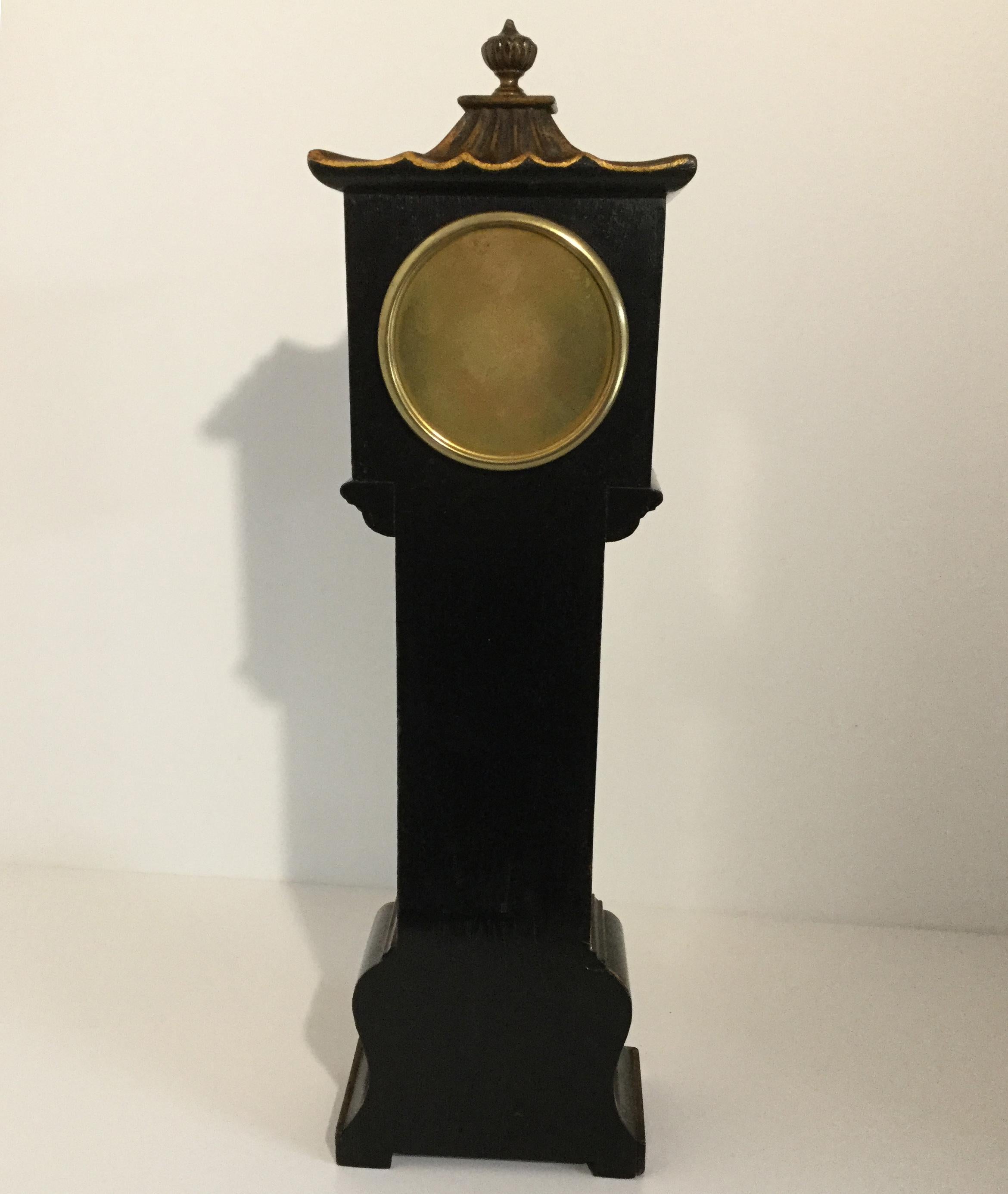 English Black Chinoiserie Miniature Longcase Clock, Early 20th Century 3