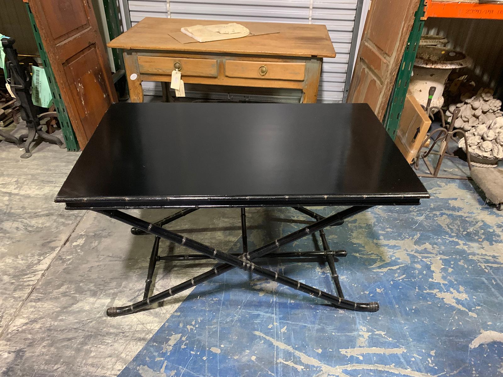 20th Century Black Coaching Table with Faux Bamboo Base For Sale 9
