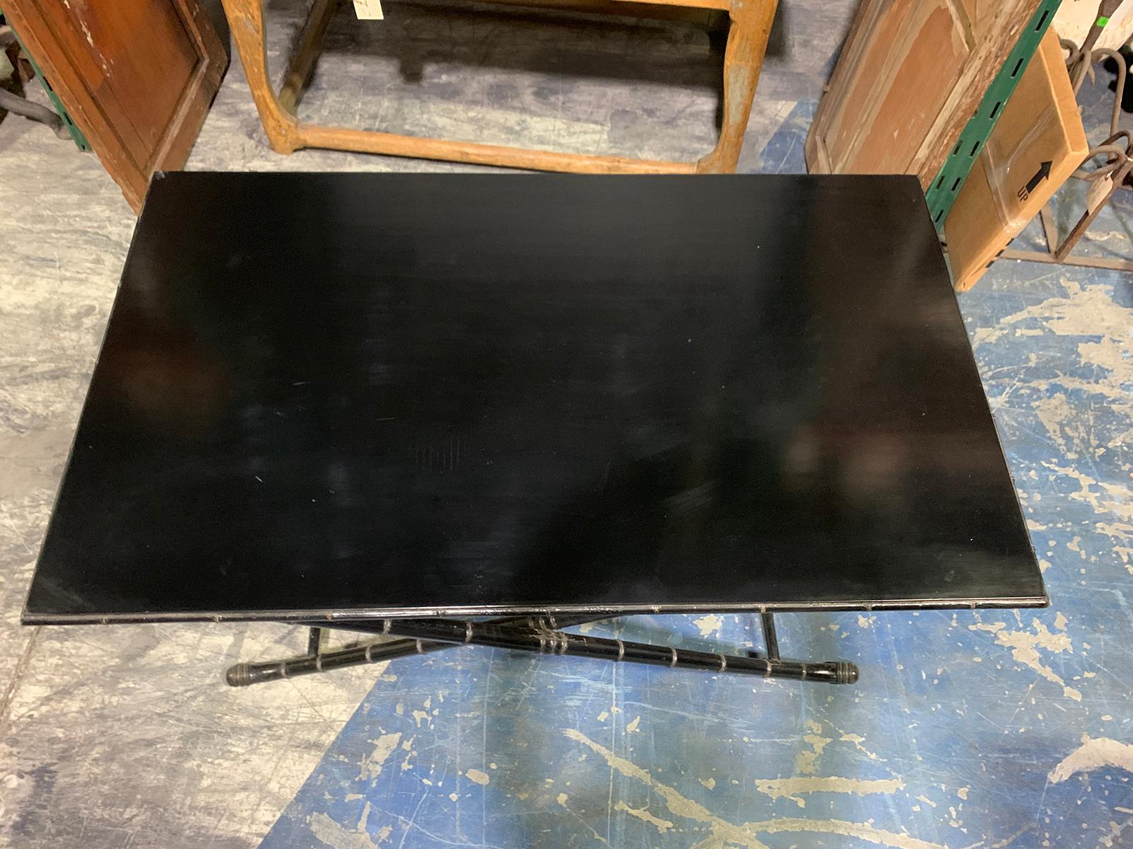 20th Century Black Coaching Table with Faux Bamboo Base In Good Condition For Sale In Atlanta, GA