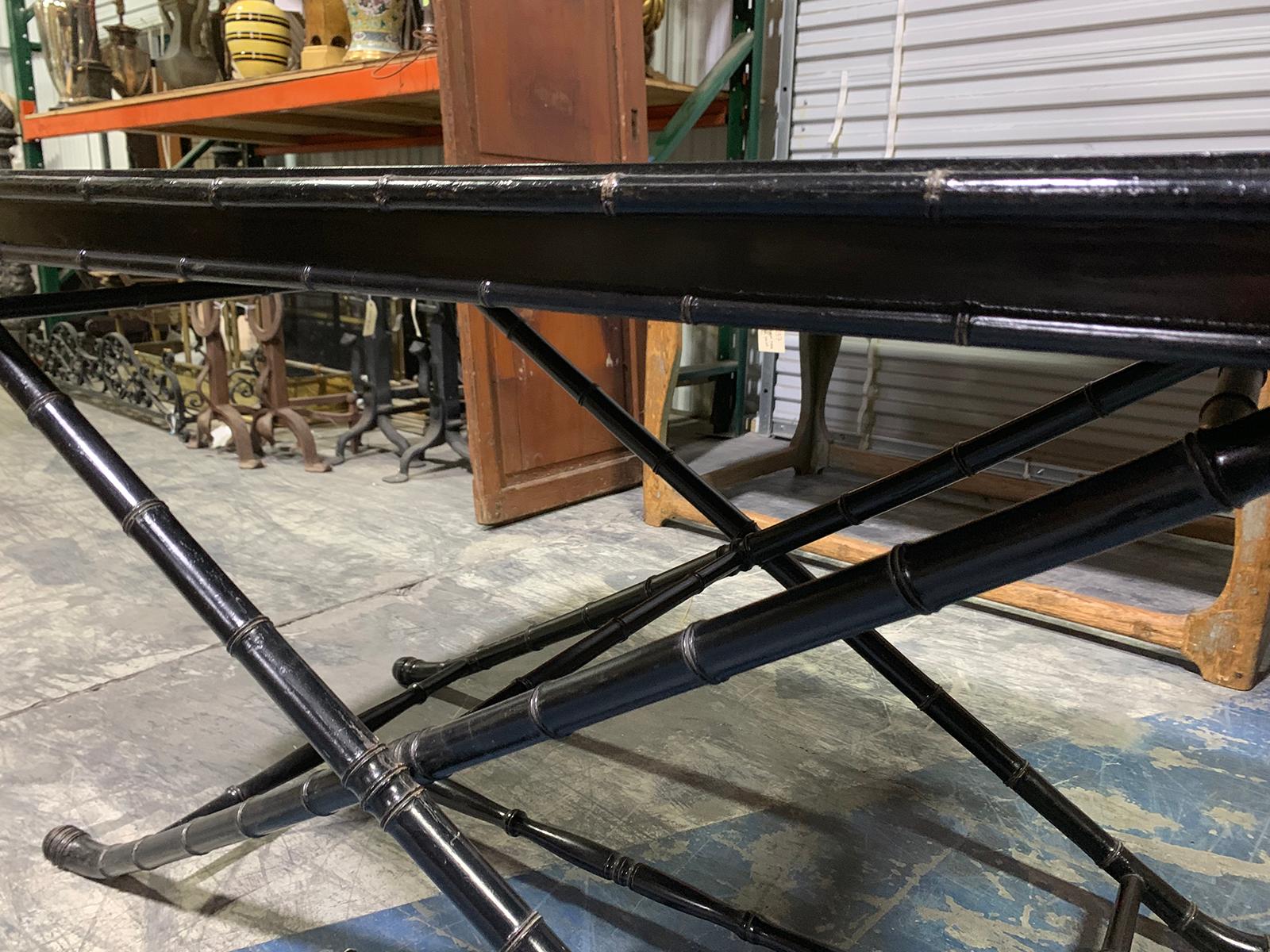 20th Century Black Coaching Table with Faux Bamboo Base For Sale 2