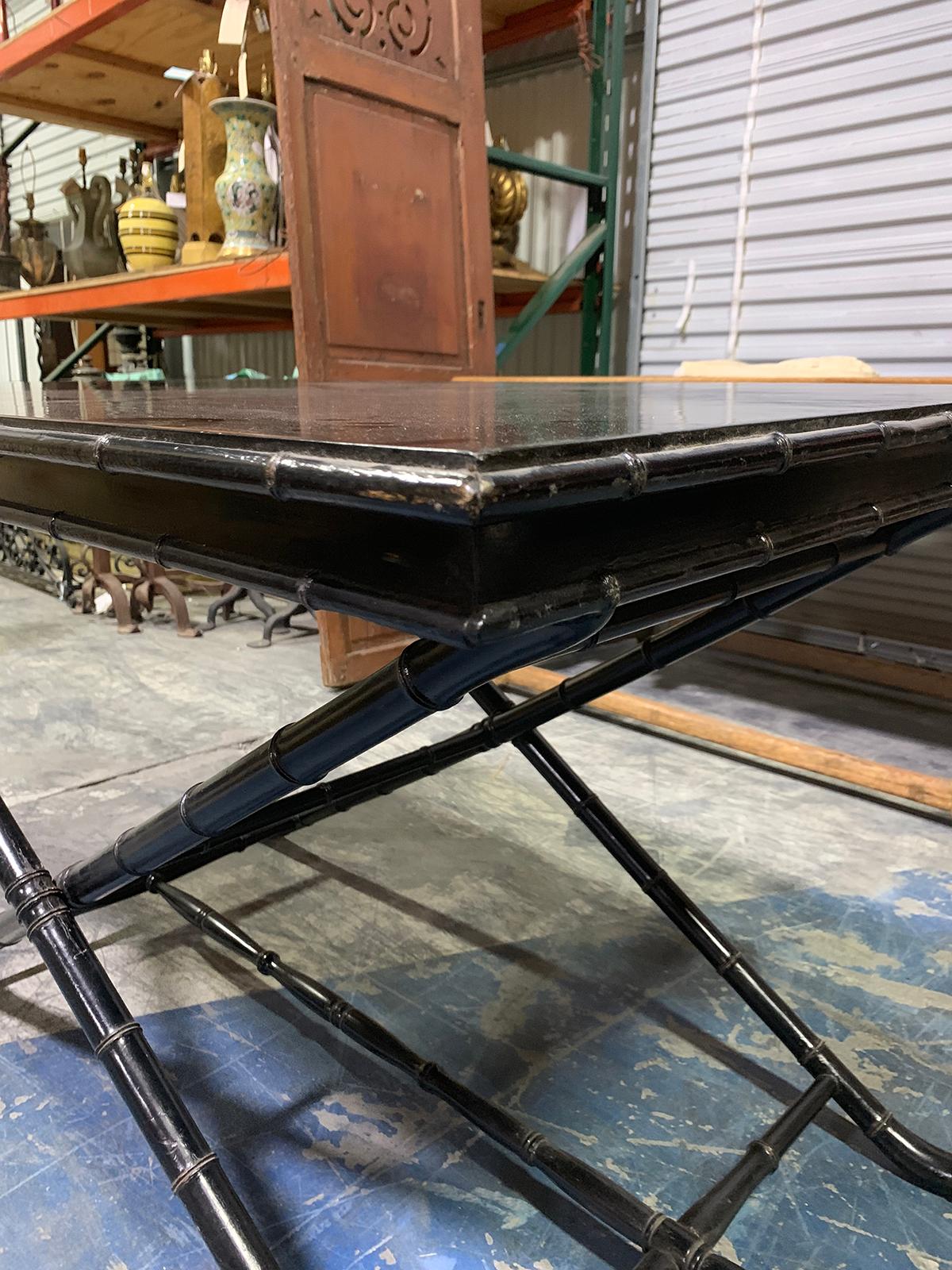 20th Century Black Coaching Table with Faux Bamboo Base For Sale 3