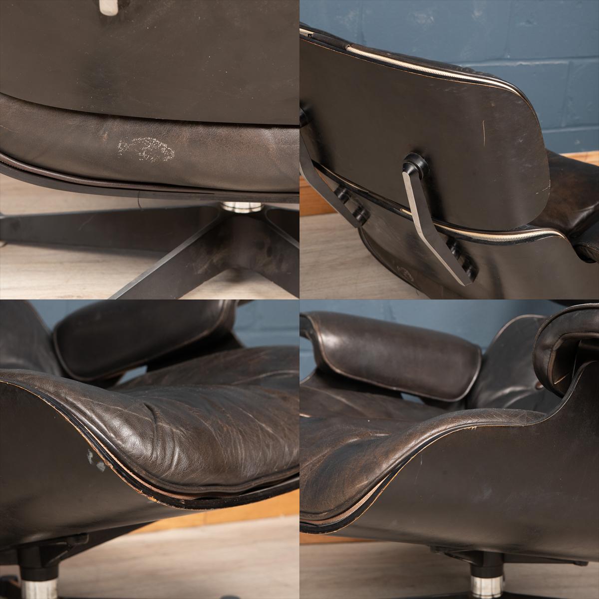 20th Century Black Eames Leather Lounge Chair & Ottoman by Vitra, c.1980 5