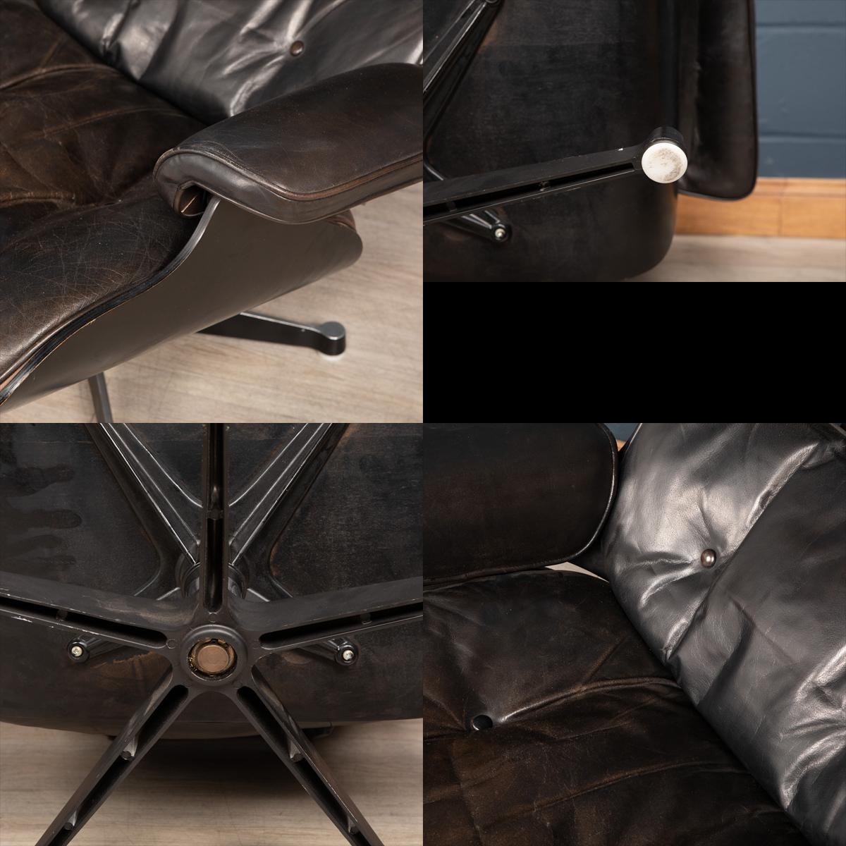 20th Century Black Eames Leather Lounge Chair & Ottoman by Vitra, c.1980 3