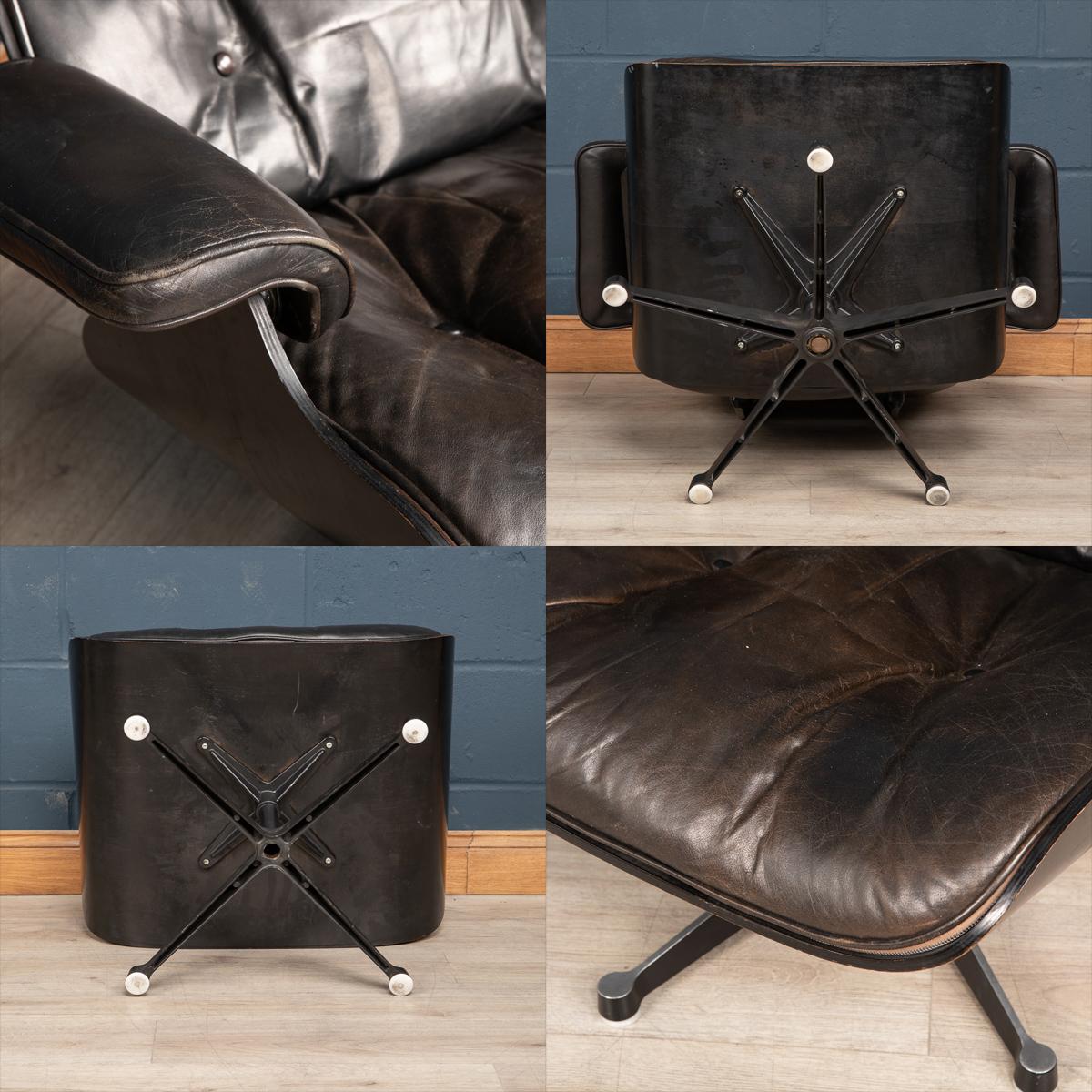 20th Century Black Eames Leather Lounge Chair & Ottoman by Vitra, c.1980 3