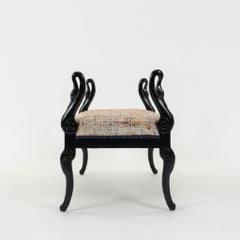 20th Century Black Ebonized Empire Style Swan Bench