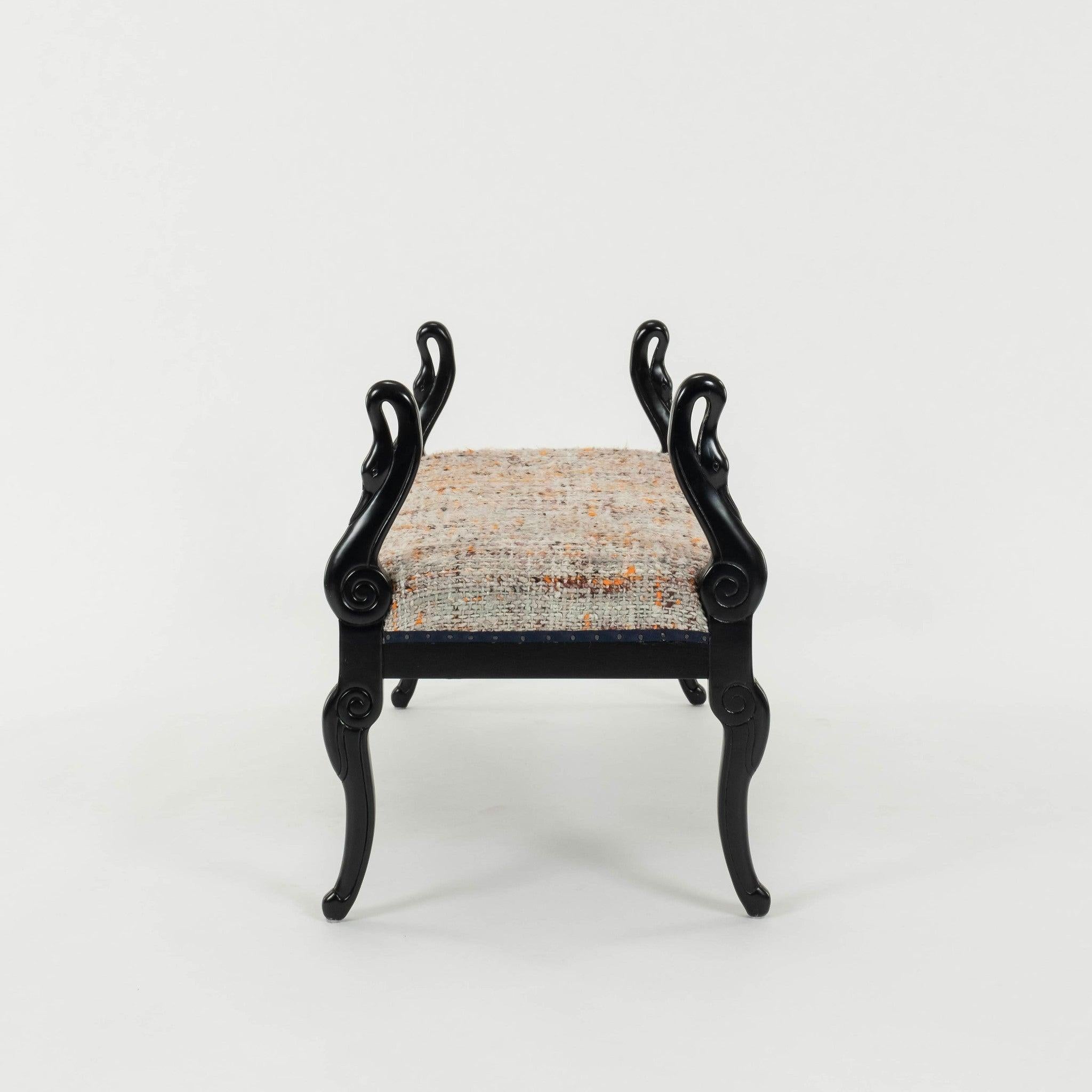 20th Century Black Ebonized Empire Style Swan Bench In Good Condition For Sale In Houston, TX