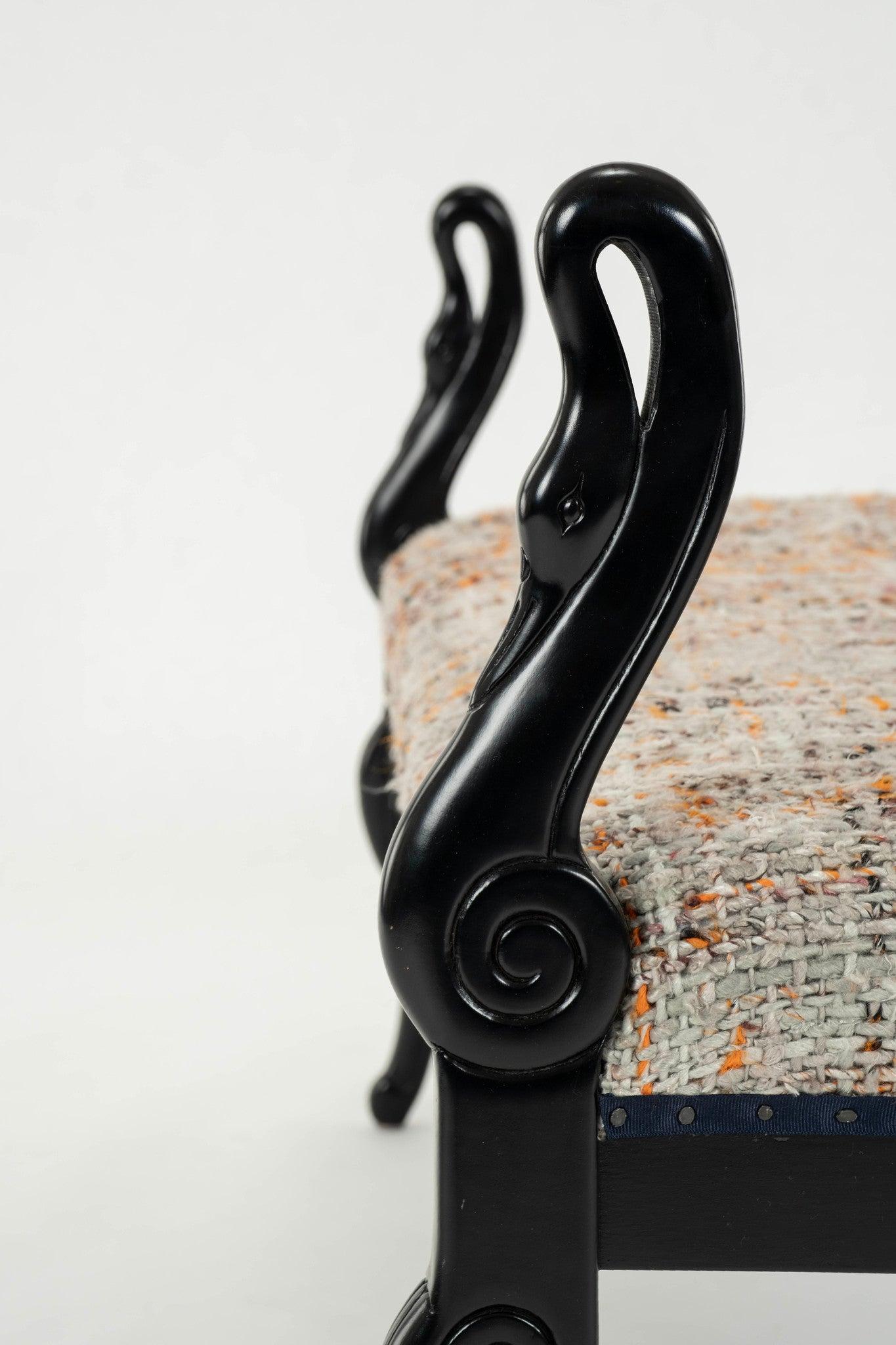 20th Century Black Ebonized Empire Style Swan Bench For Sale 1